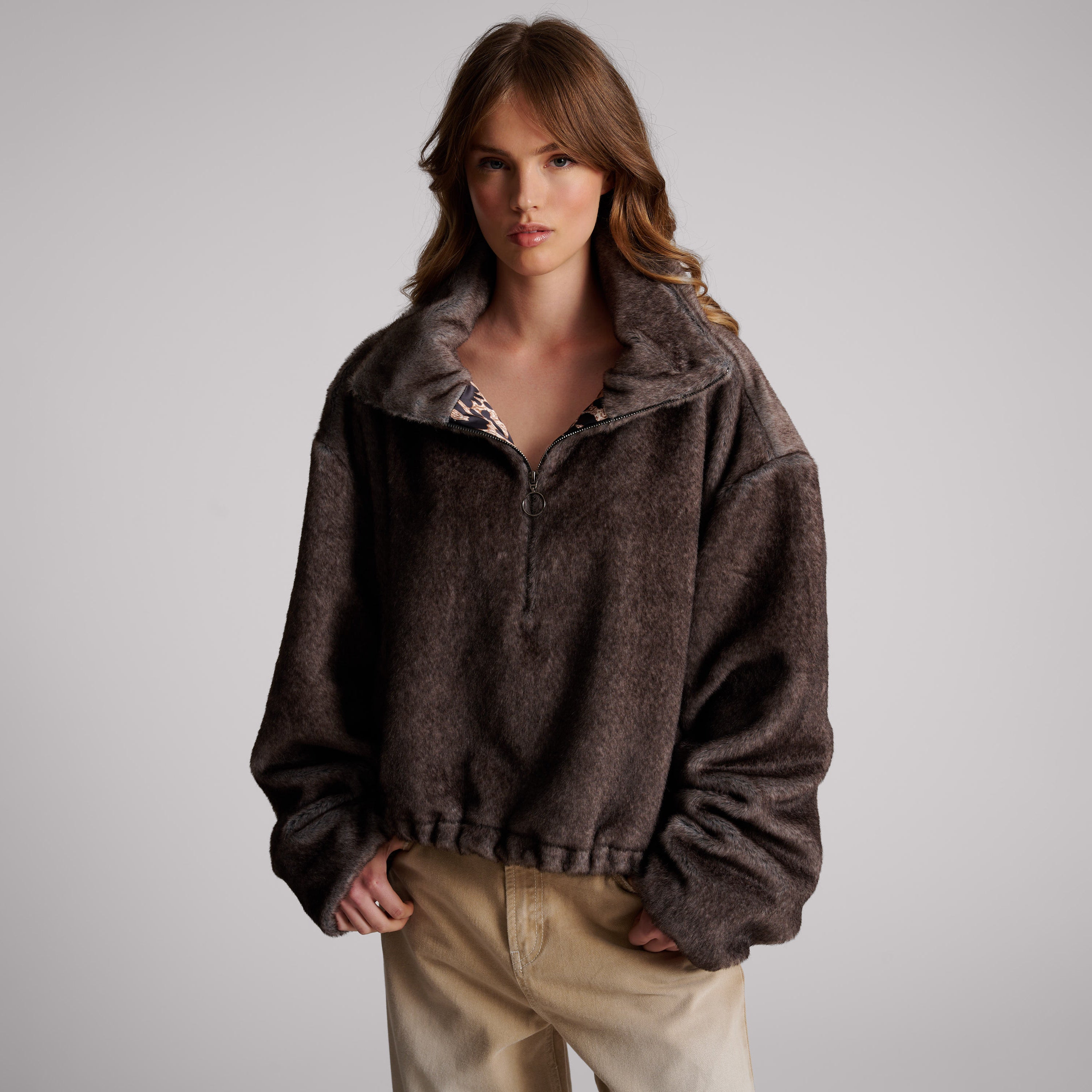 26471A_Ash | SAUVAGE FAUX FUR CROPPED PULLOVER JACKET | Color:Ash【ONE TEASPOON_ワンティースプーン】【archive】