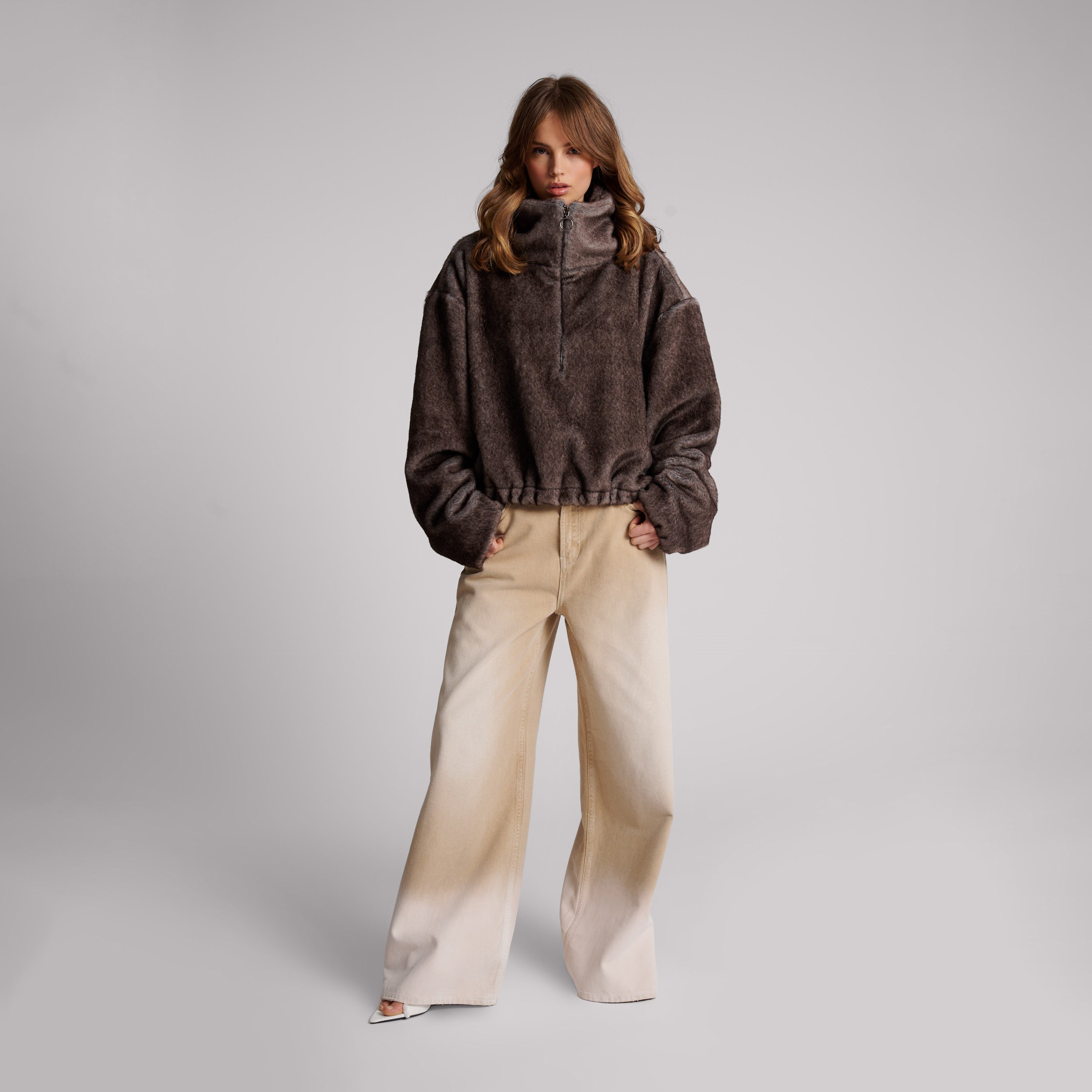 26471A_Ash | SAUVAGE FAUX FUR CROPPED PULLOVER JACKET | Color:Ash【ONE TEASPOON_ワンティースプーン】【archive】