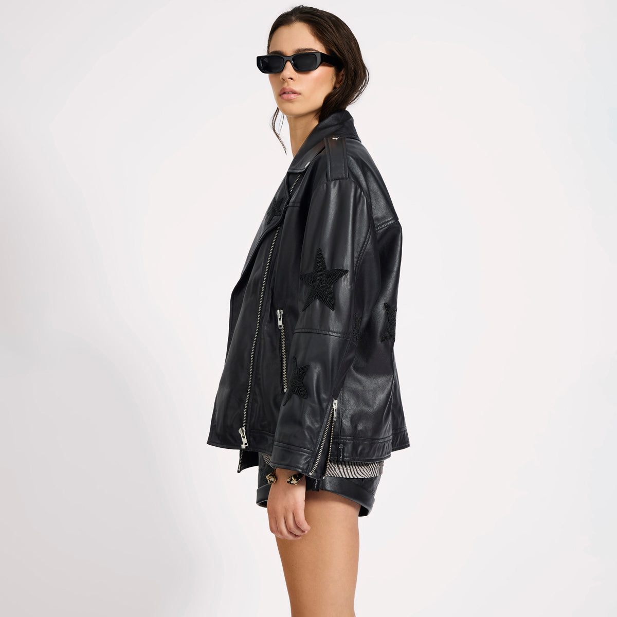 BIKER BOYFRIEND EMBELLISHED MOTO LEATHER JACKET | Color_Black Star | No_26627b_black star【ONE TEASPOON_ワンティースプーン】【入荷予定アイテム・入荷連絡可能】