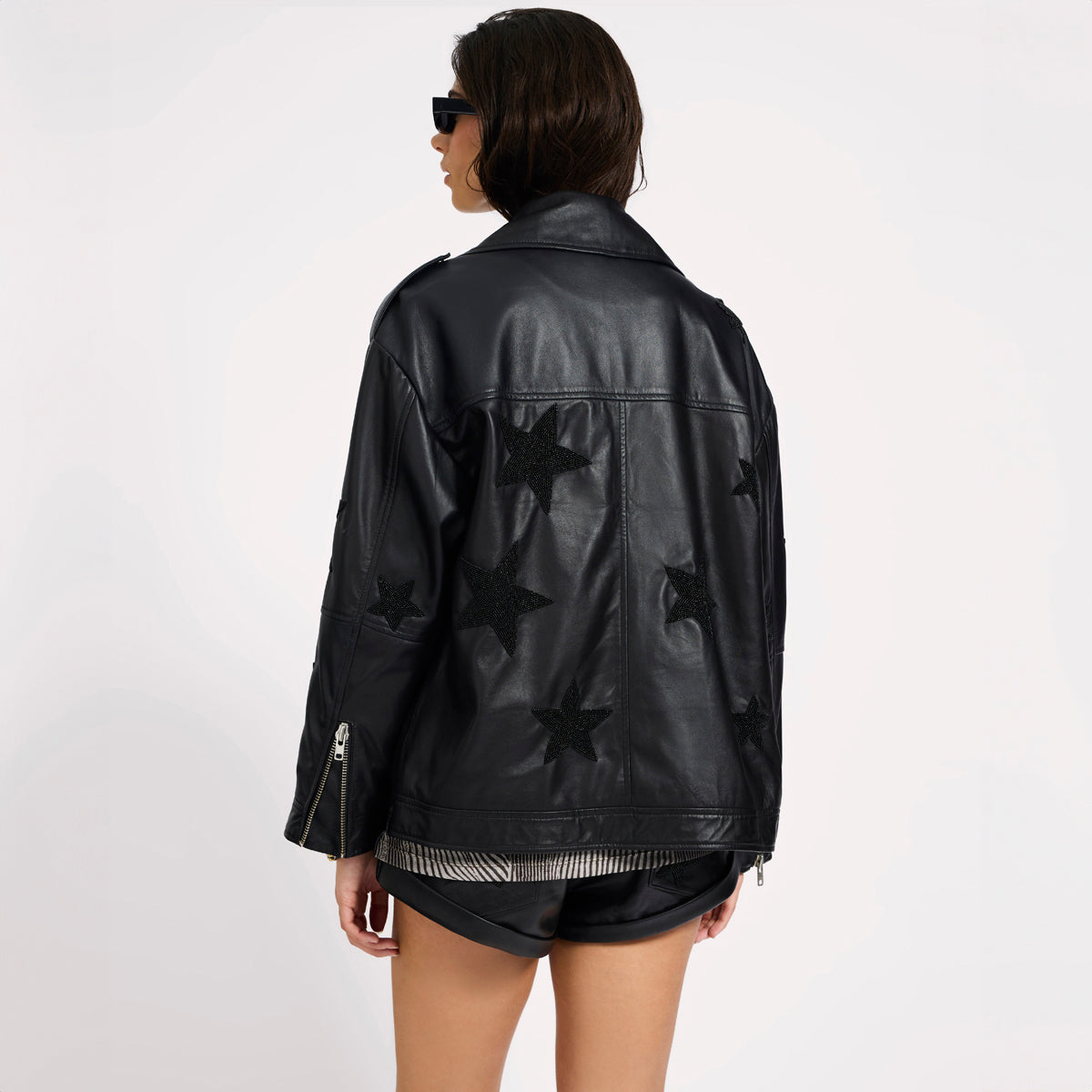 BIKER BOYFRIEND EMBELLISHED MOTO LEATHER JACKET | Color_Black Star | No_26627b_black star【ONE TEASPOON_ワンティースプーン】【入荷予定アイテム・入荷連絡可能】