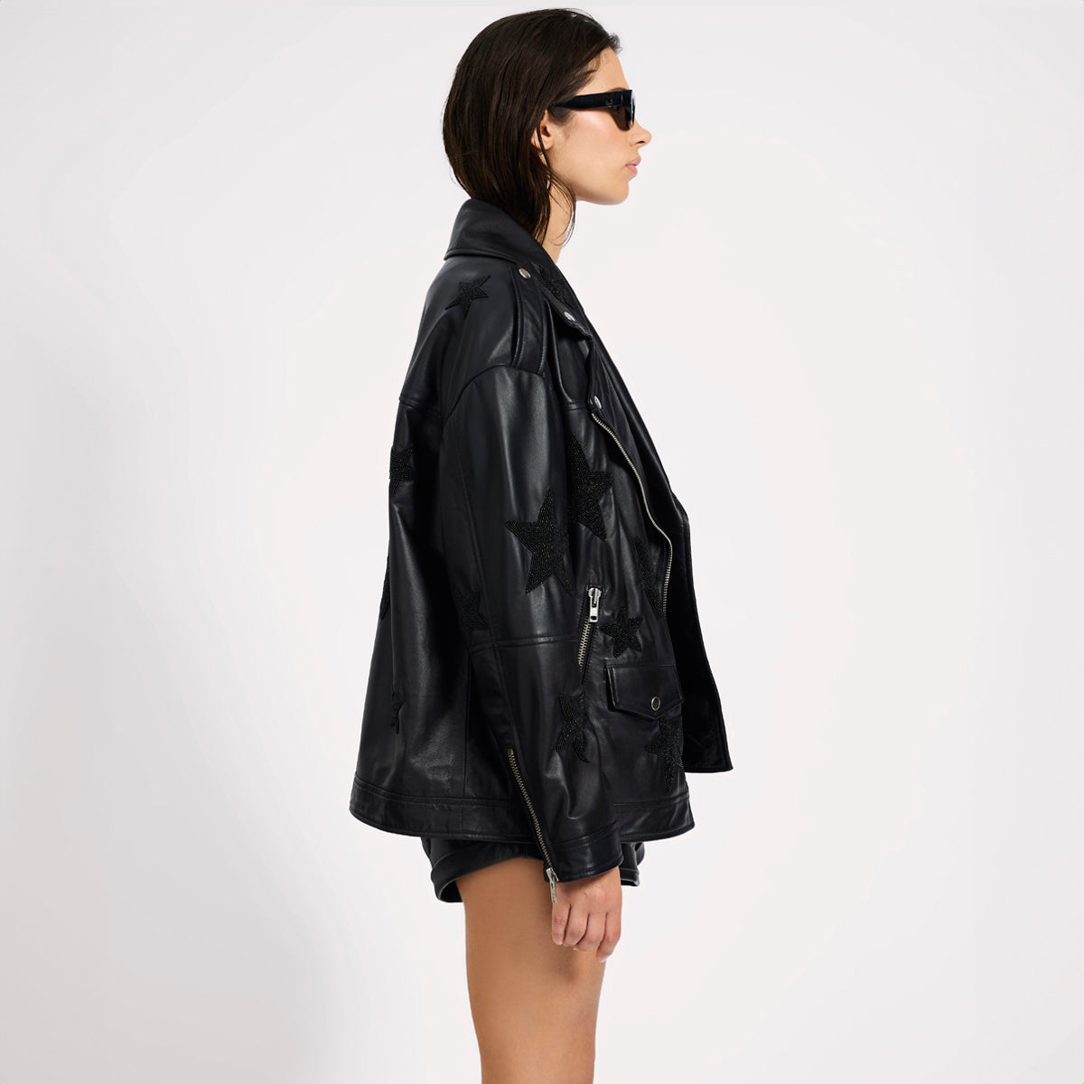 BIKER BOYFRIEND EMBELLISHED MOTO LEATHER JACKET | Color_Black Star | No_26627b_black star【ONE TEASPOON_ワンティースプーン】【入荷予定アイテム・入荷連絡可能】