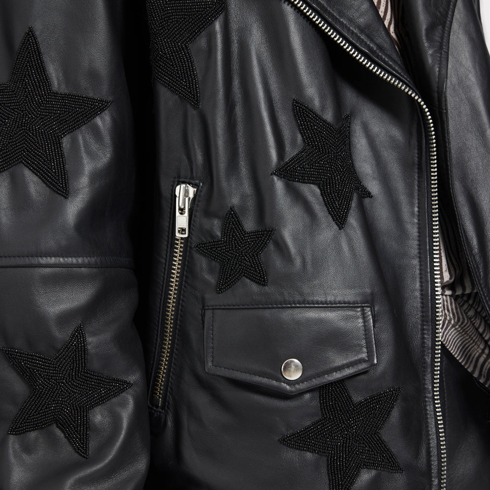 BIKER BOYFRIEND EMBELLISHED MOTO LEATHER JACKET | Color_Black Star | No_26627b_black star【ONE TEASPOON_ワンティースプーン】【入荷予定アイテム・入荷連絡可能】