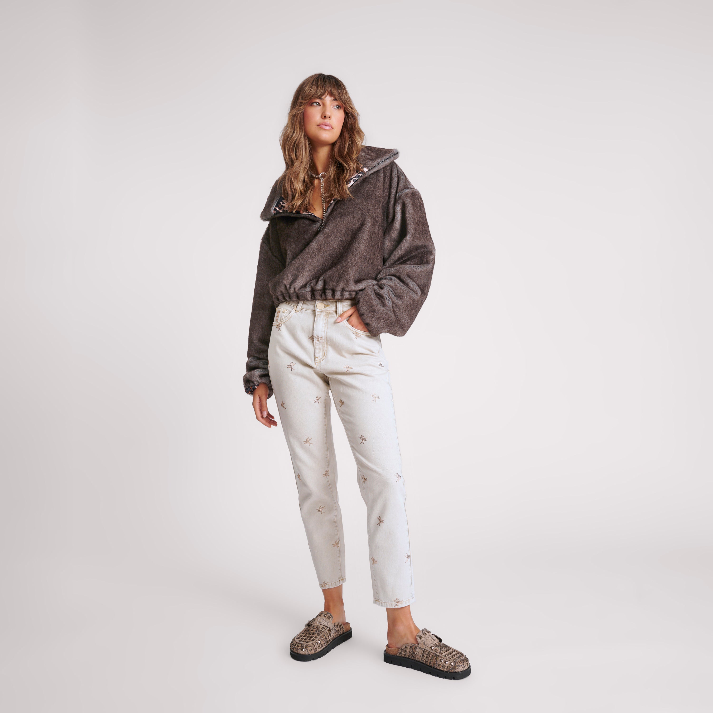 26471A_Ash | SAUVAGE FAUX FUR CROPPED PULLOVER JACKET | Color:Ash【ONE TEASPOON_ワンティースプーン】【archive】