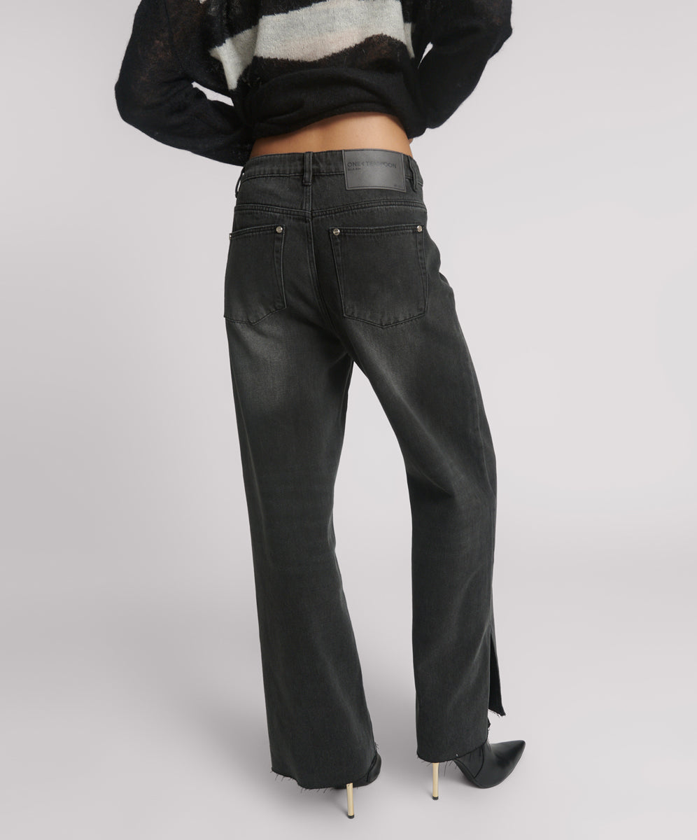 26666_FADED BLACK | FADED BLACK LOW SLUNG STRAIGHT LEG MID WAIST DENIM BILLIE JEANS | Color:Faded Black【ONE TEASPOON_ワンティースプーン】
