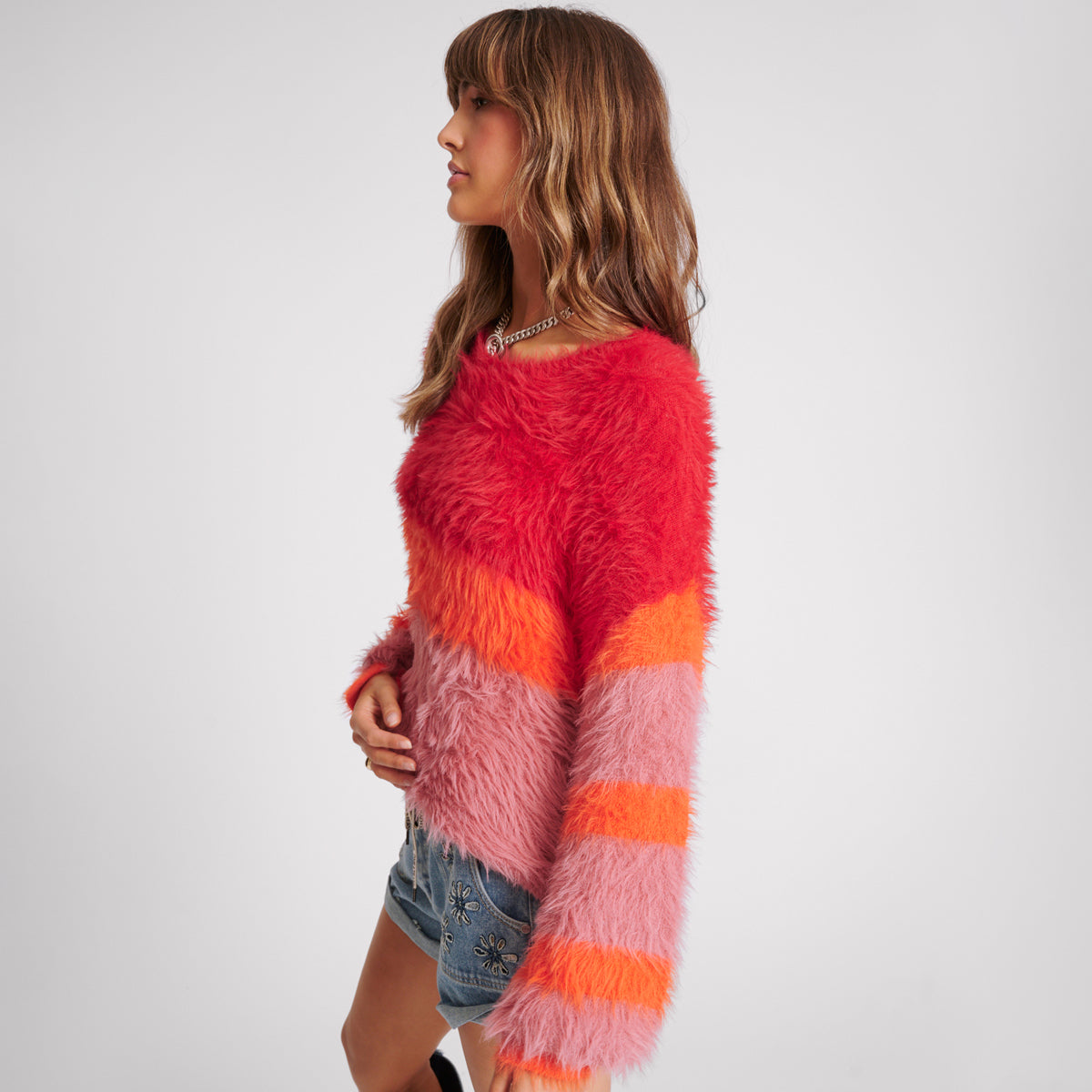 FLUFFY COLOUR BLOCK SWEATER – SUNSET | ONE TEASPOON