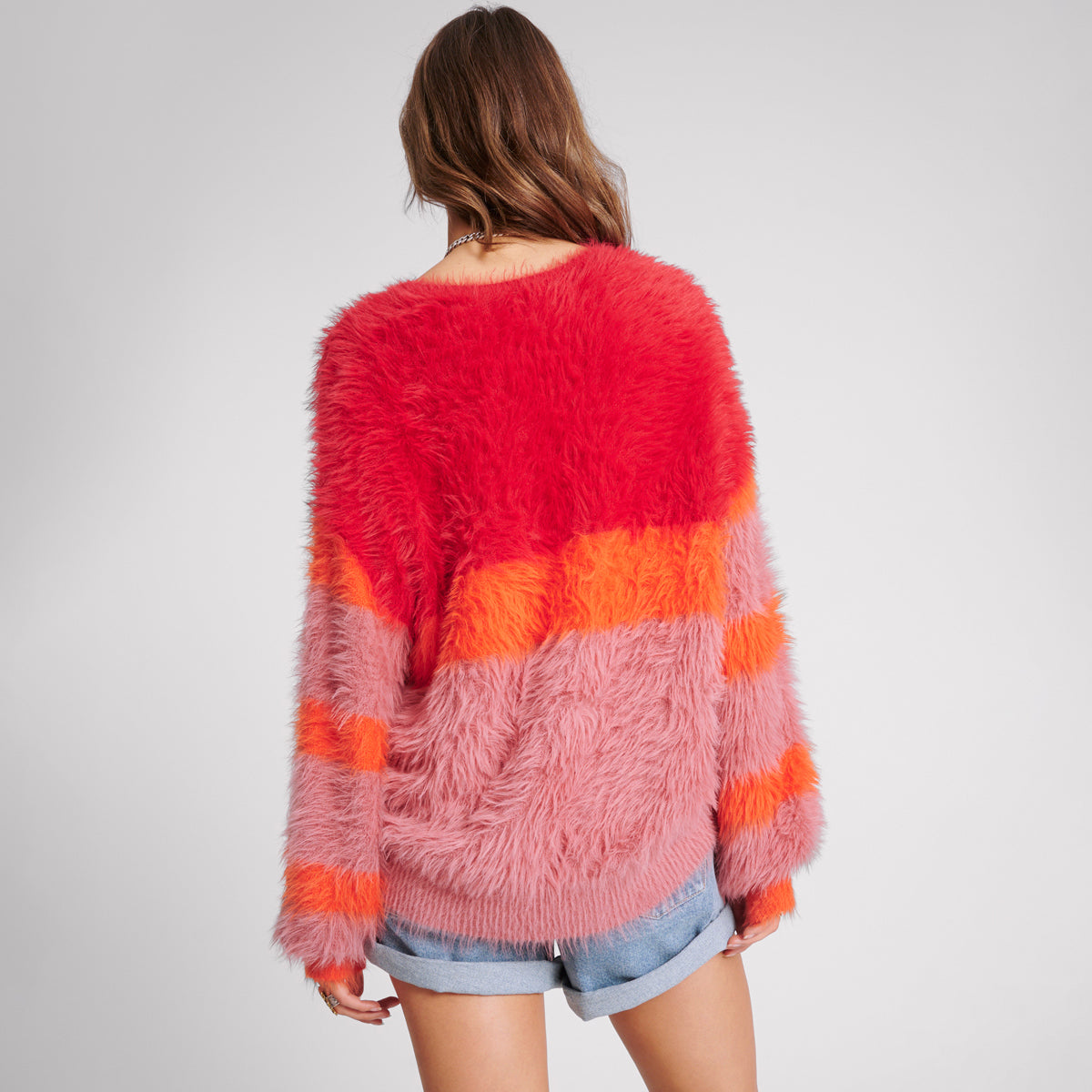 FLUFFY COLOUR BLOCK SWEATER – SUNSET | ONE TEASPOON