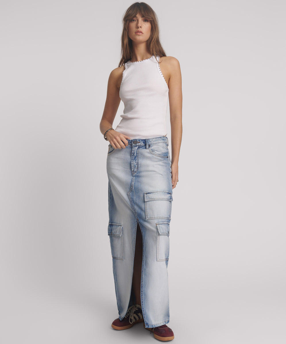 26787_Blue Summer | Epic Cargo Mid Waist Maxi Denim Skirt | Color:Blue Summer【ONE TEASPOON_ワンティースプーン】【archive】