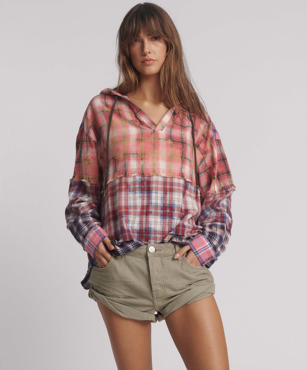 26838D_Multi | ACID WASH FLANNEL HOODED SHIRT | Color:Multi【ONE TEASPOON_ワンティースプーン】