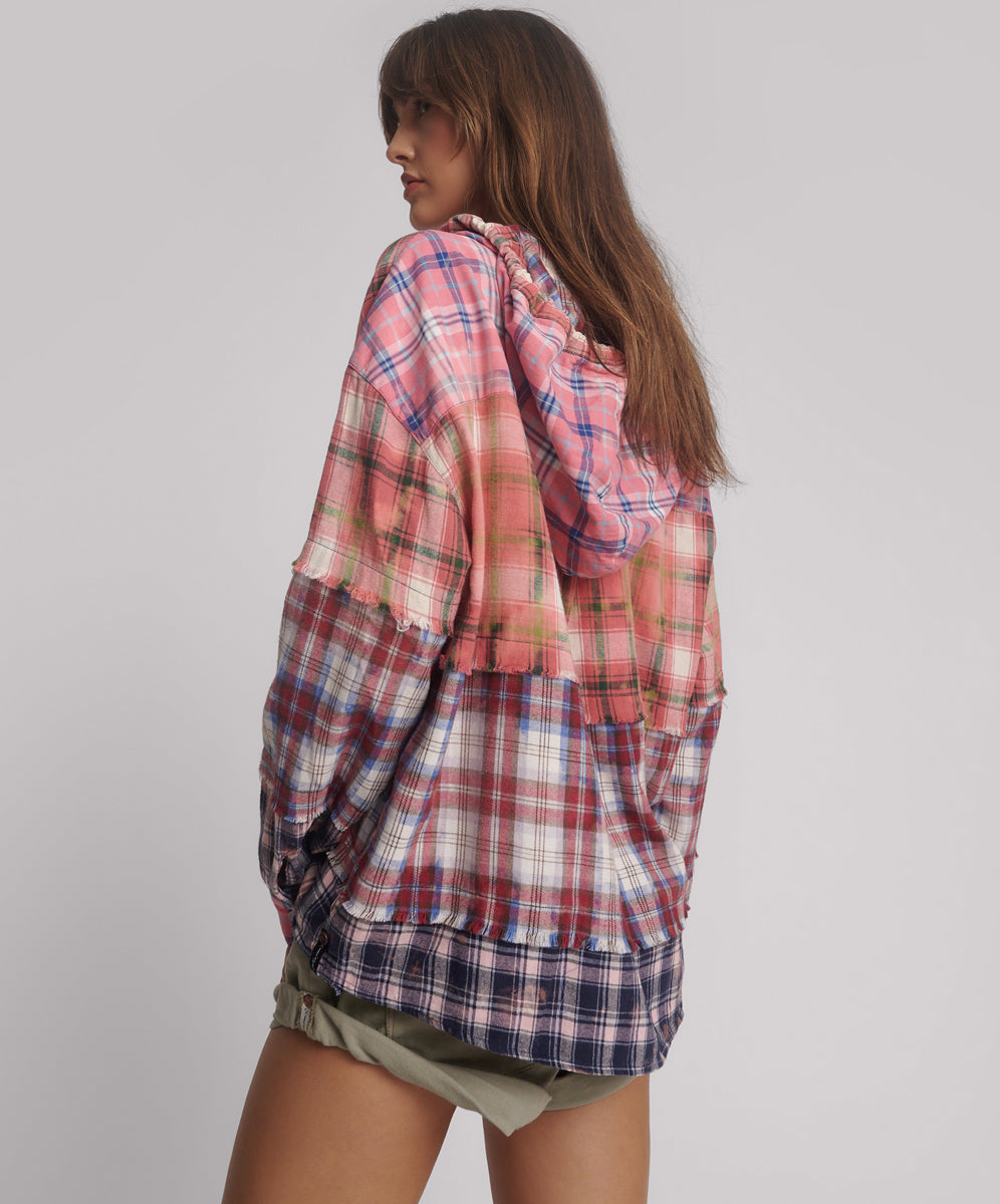 26838D_Multi | ACID WASH FLANNEL HOODED SHIRT | Color:Multi【ONE TEASPOON_ワンティースプーン】
