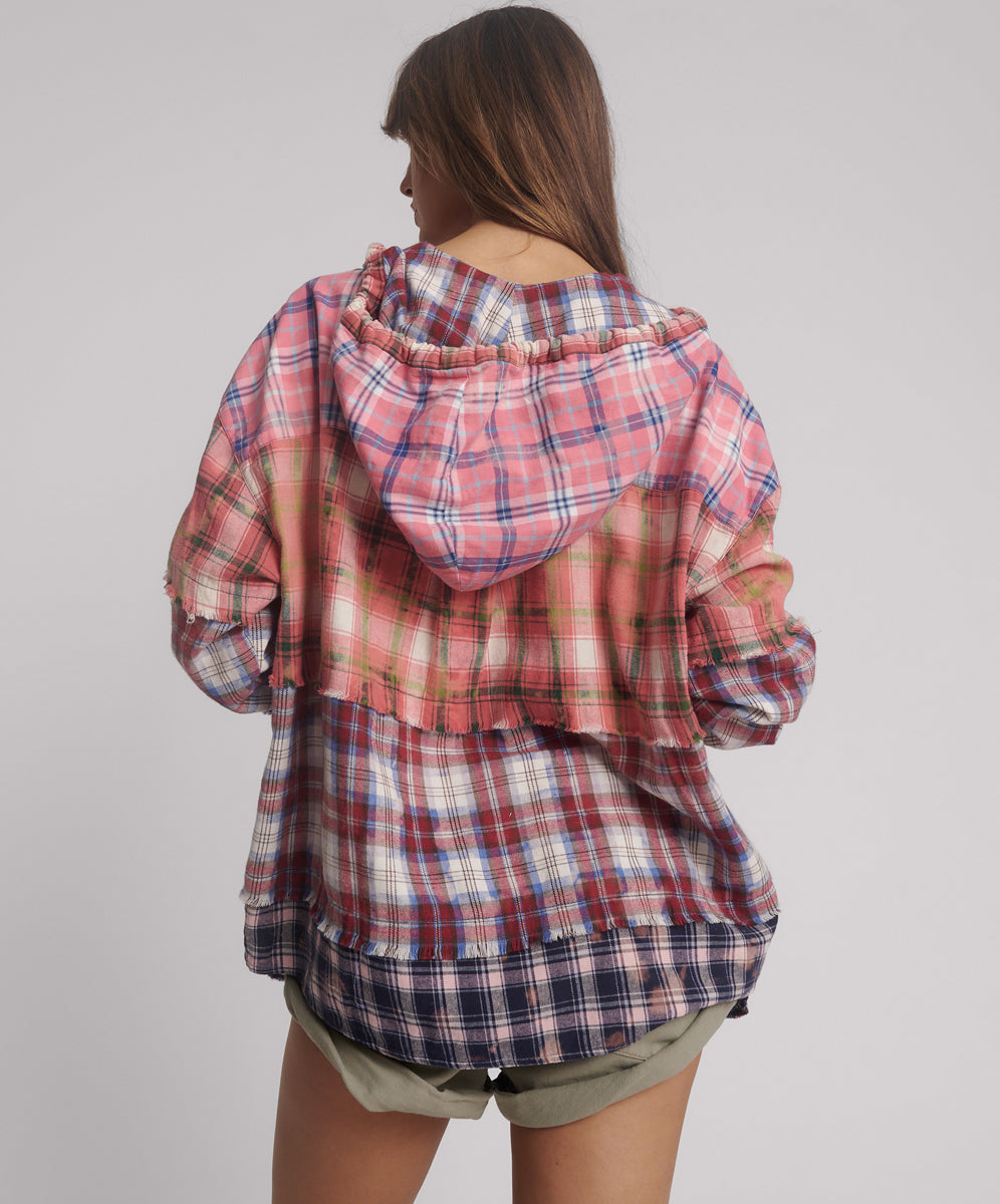 26838D_Multi | ACID WASH FLANNEL HOODED SHIRT | Color:Multi【ONE TEASPOON_ワンティースプーン】