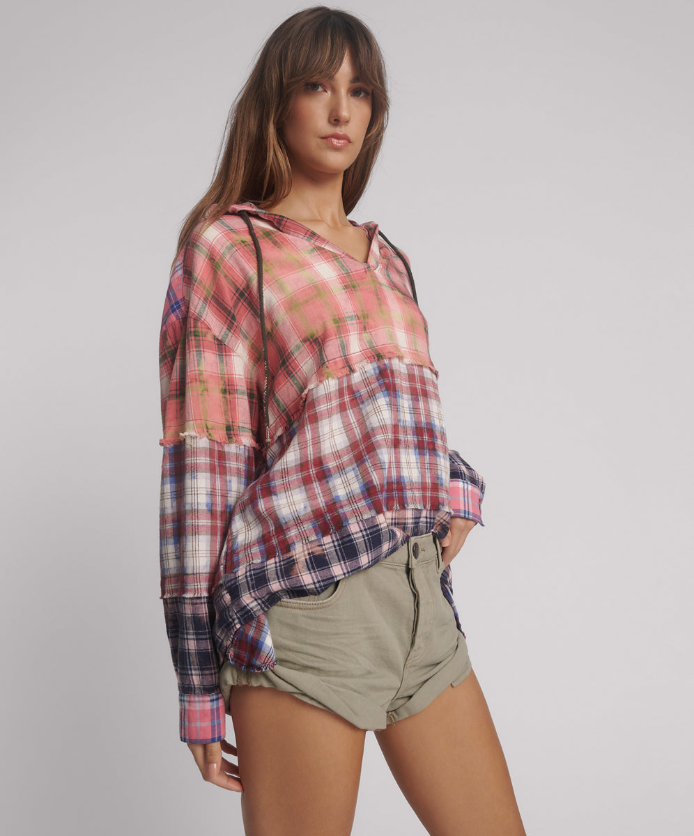 26838D_Multi | ACID WASH FLANNEL HOODED SHIRT | Color:Multi【ONE TEASPOON_ワンティースプーン】
