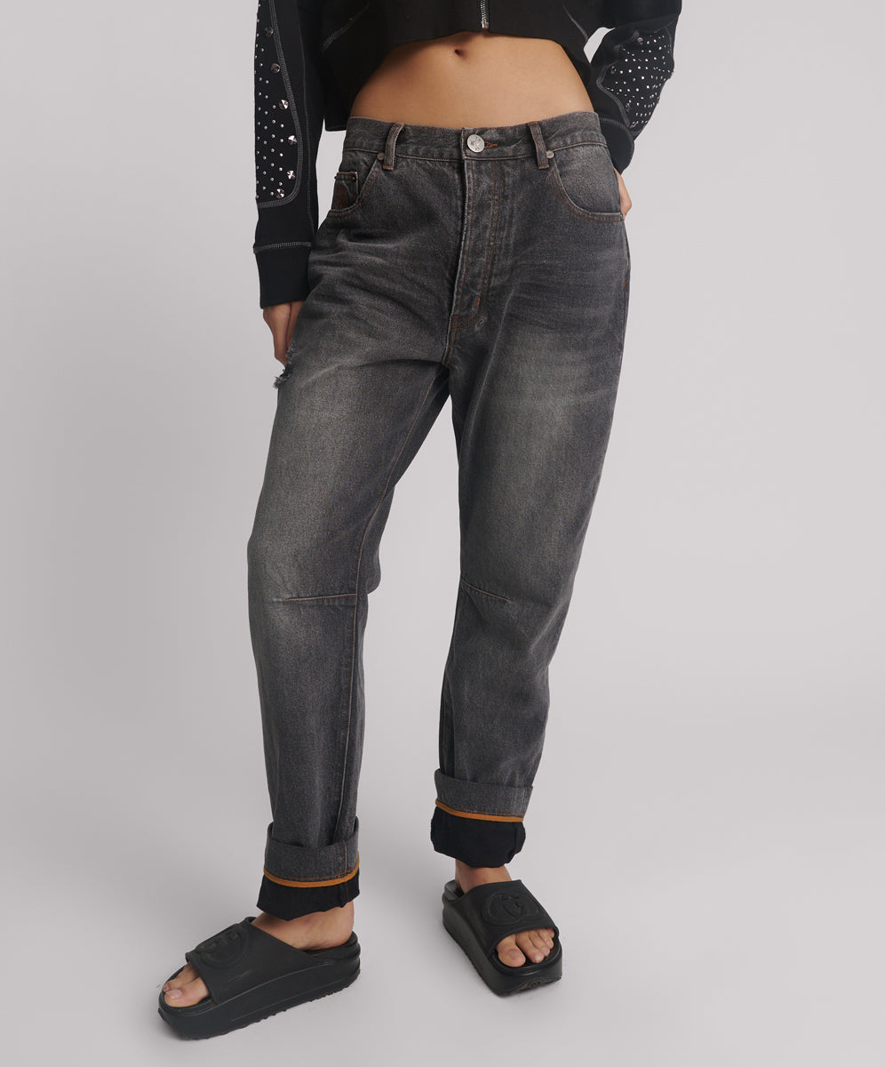 26873_Worn Black | WORN BLACK BANDIT LOW WAIST BOYFRIEND JEANS | Color:Worn Black【ONE TEASPOON_ワンティースプーン】