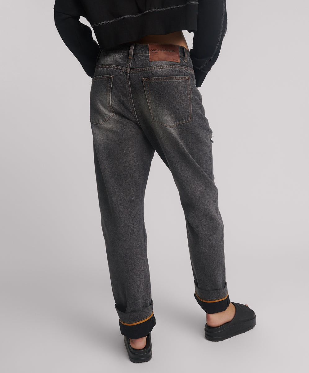 26873_Worn Black | WORN BLACK BANDIT LOW WAIST BOYFRIEND JEANS | Color:Worn Black【ONE TEASPOON_ワンティースプーン】