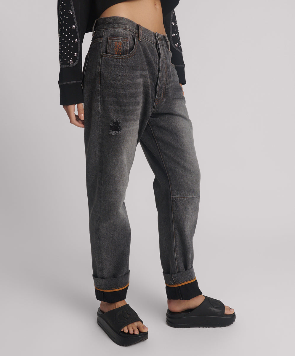 26873_Worn Black | WORN BLACK BANDIT LOW WAIST BOYFRIEND JEANS | Color:Worn Black【ONE TEASPOON_ワンティースプーン】