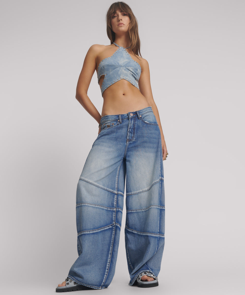 26919_Blue Summer | BLUE SUMMER BARREL MID WAIST DENIM JEANS | Color:Blue Summer【ONE TEASPOON_ワンティースプーン】【archive】