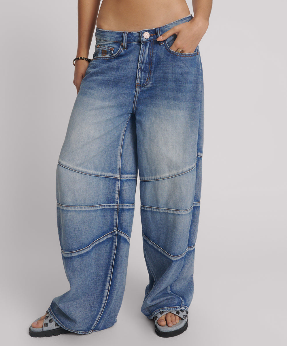 26919_Blue Summer | BLUE SUMMER BARREL MID WAIST DENIM JEANS | Color:Blue Summer【ONE TEASPOON_ワンティースプーン】【archive】