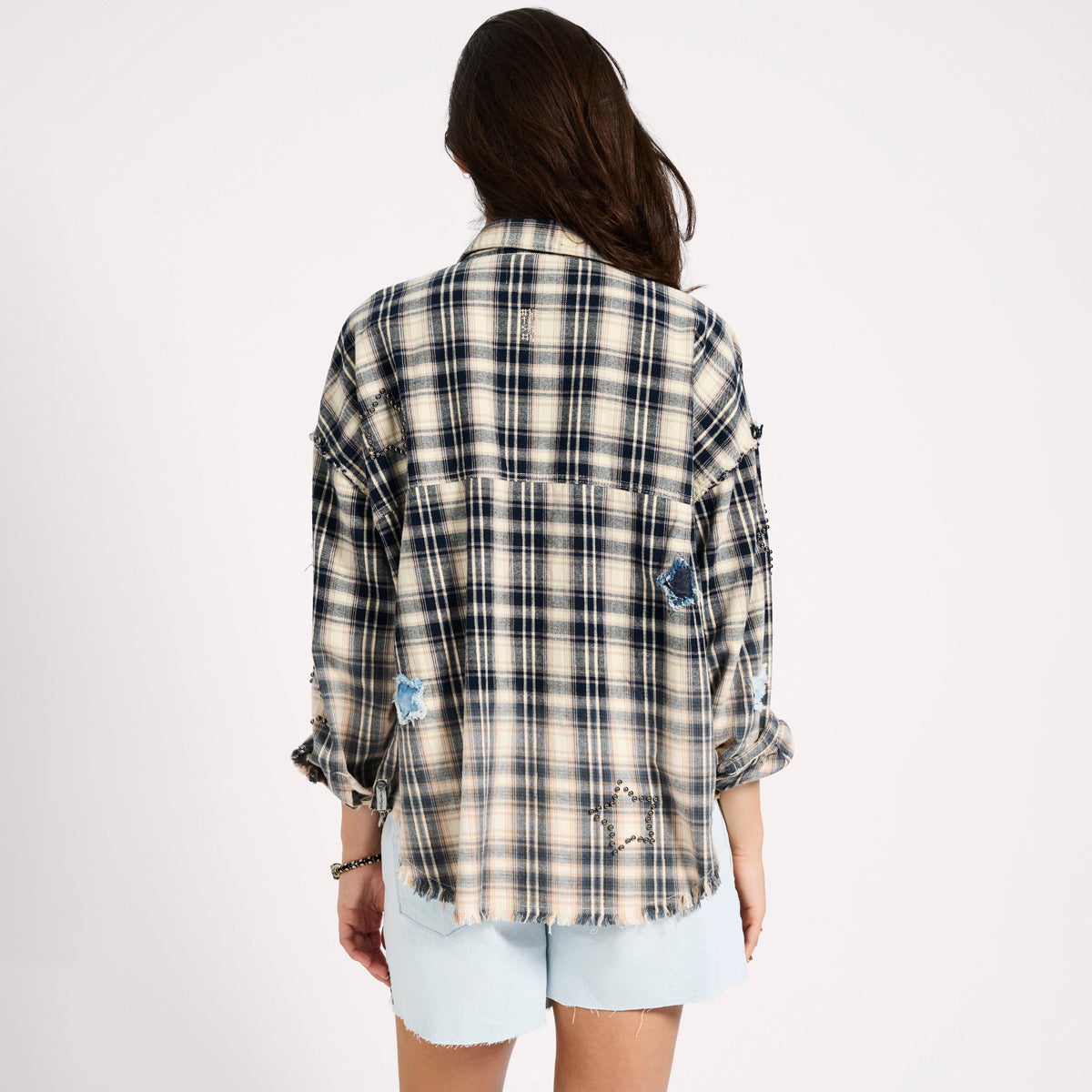FLANNEL STAR STUDDED SHIRT | Color_Cream Blue Check | No_26977_cream blue check【ONE TEASPOON_ワンティースプーン】【入荷予定アイテム・入荷連絡可能】