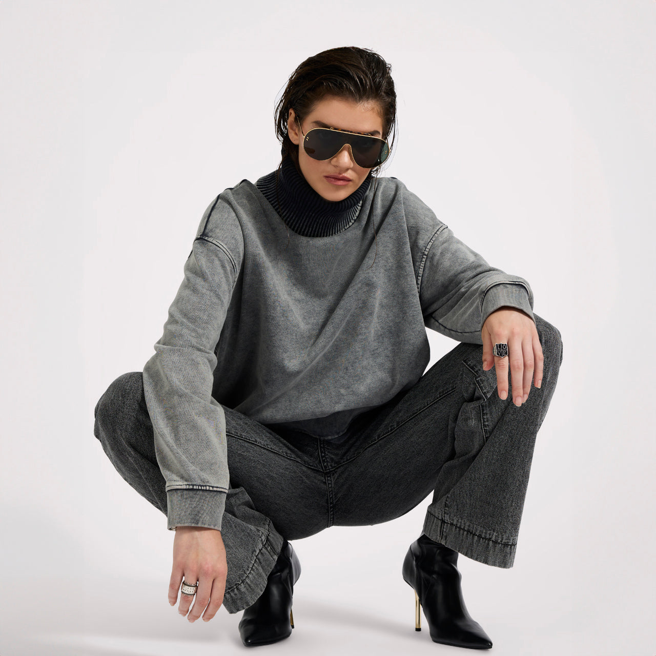 FLEECE ROLL NECK SWEATER | Color_Worn Black | No_27121_worn black【ONE TEASPOON_ワンティースプーン】【入荷予定アイテム・入荷連絡可能】