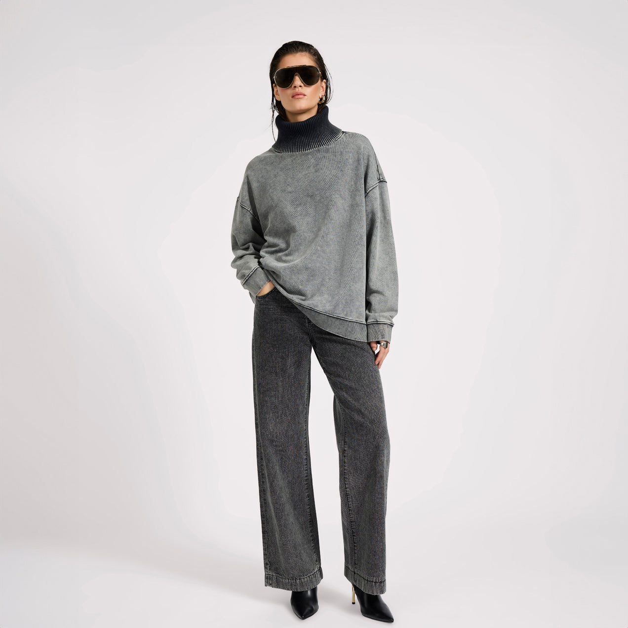 FLEECE ROLL NECK SWEATER | Color_Worn Black | No_27121_worn black【ONE TEASPOON_ワンティースプーン】【入荷予定アイテム・入荷連絡可能】