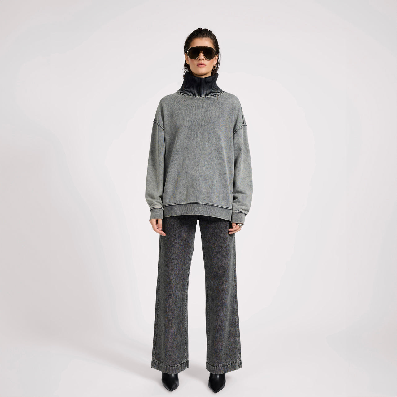 FLEECE ROLL NECK SWEATER | Color_Worn Black | No_27121_worn black【ONE TEASPOON_ワンティースプーン】【入荷予定アイテム・入荷連絡可能】