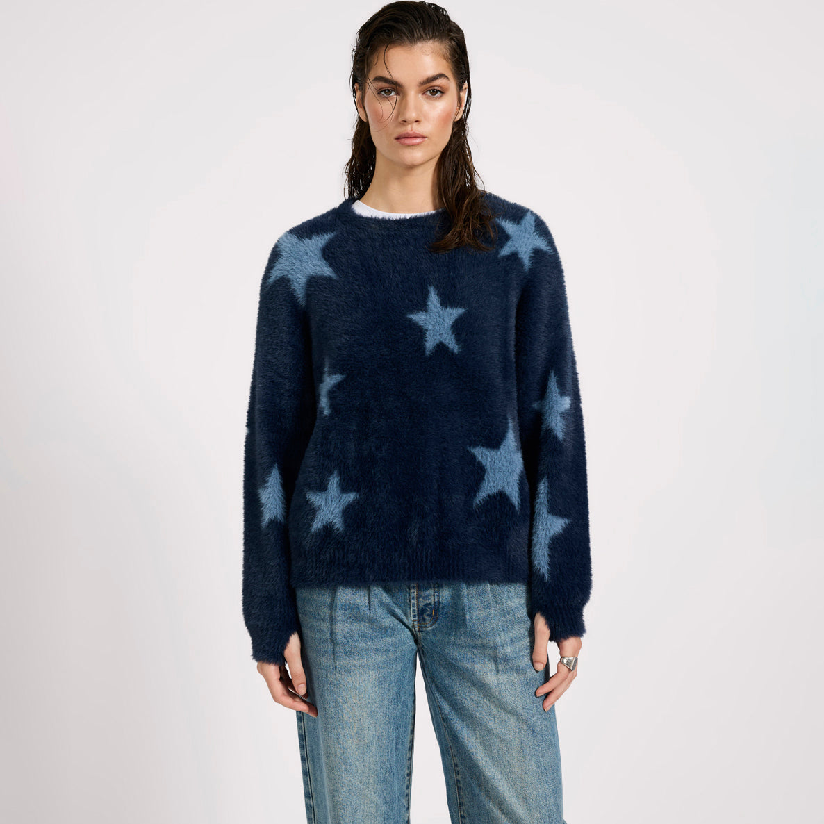 FLUFFY STAR LONGSLEEVE KNIT SWEATER | Color_Blue | No_27140a_blue【ONE TEASPOON_ワンティースプーン】【入荷予定アイテム・入荷連絡可能】