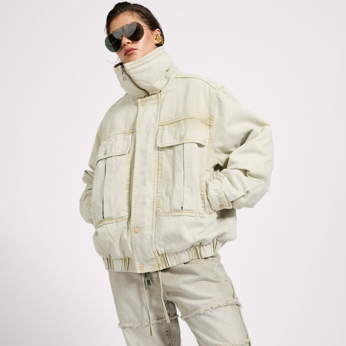 DENIM UTILITY PUFFER JACKET | Color_Antique Stone | No_27219_antique stone【ONE TEASPOON_ワンティースプーン】