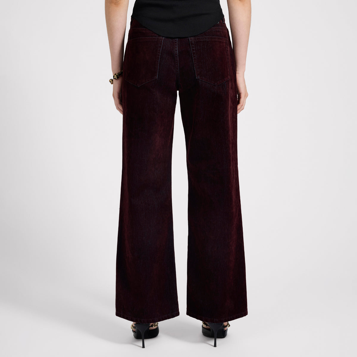 JACKSON MID WAIST WIDE LEG VELVET FINISH DENIM JEANS | Color_Flocked Maroon | No_27241_flocked maroon【ONE TEASPOON_ワンティースプーン】【入荷予定アイテム・入荷連絡可能】