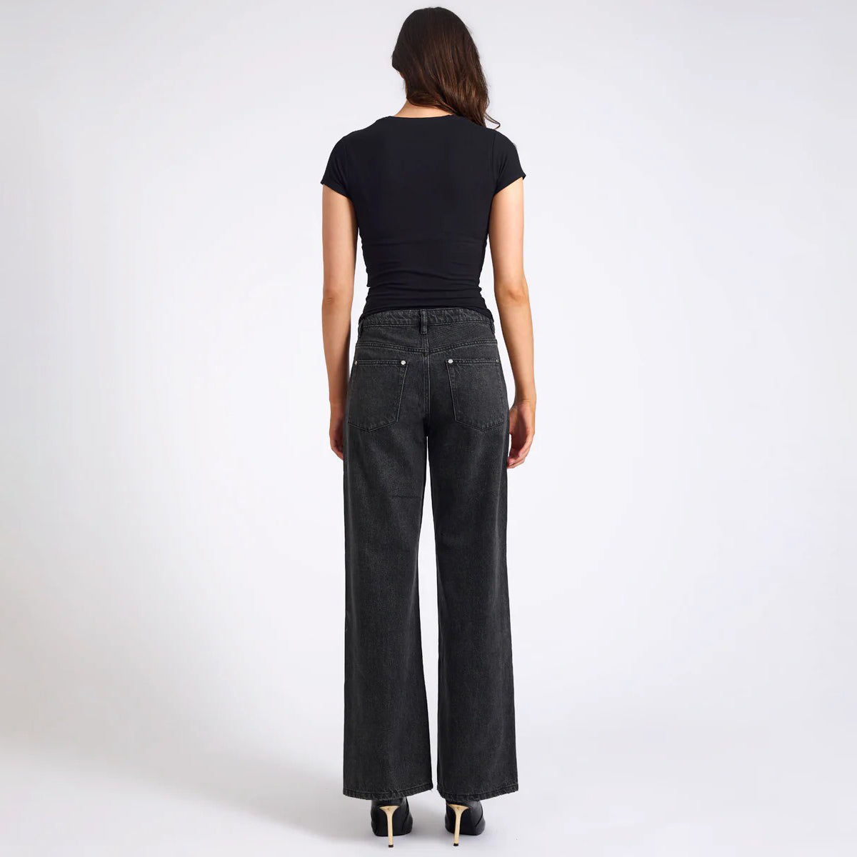 JACKSON MID WAIST WIDE LEG STUDDED DENIM JEANS | Color_Black | No_27262_Black【ONE TEASPOON_ワンティースプーン】