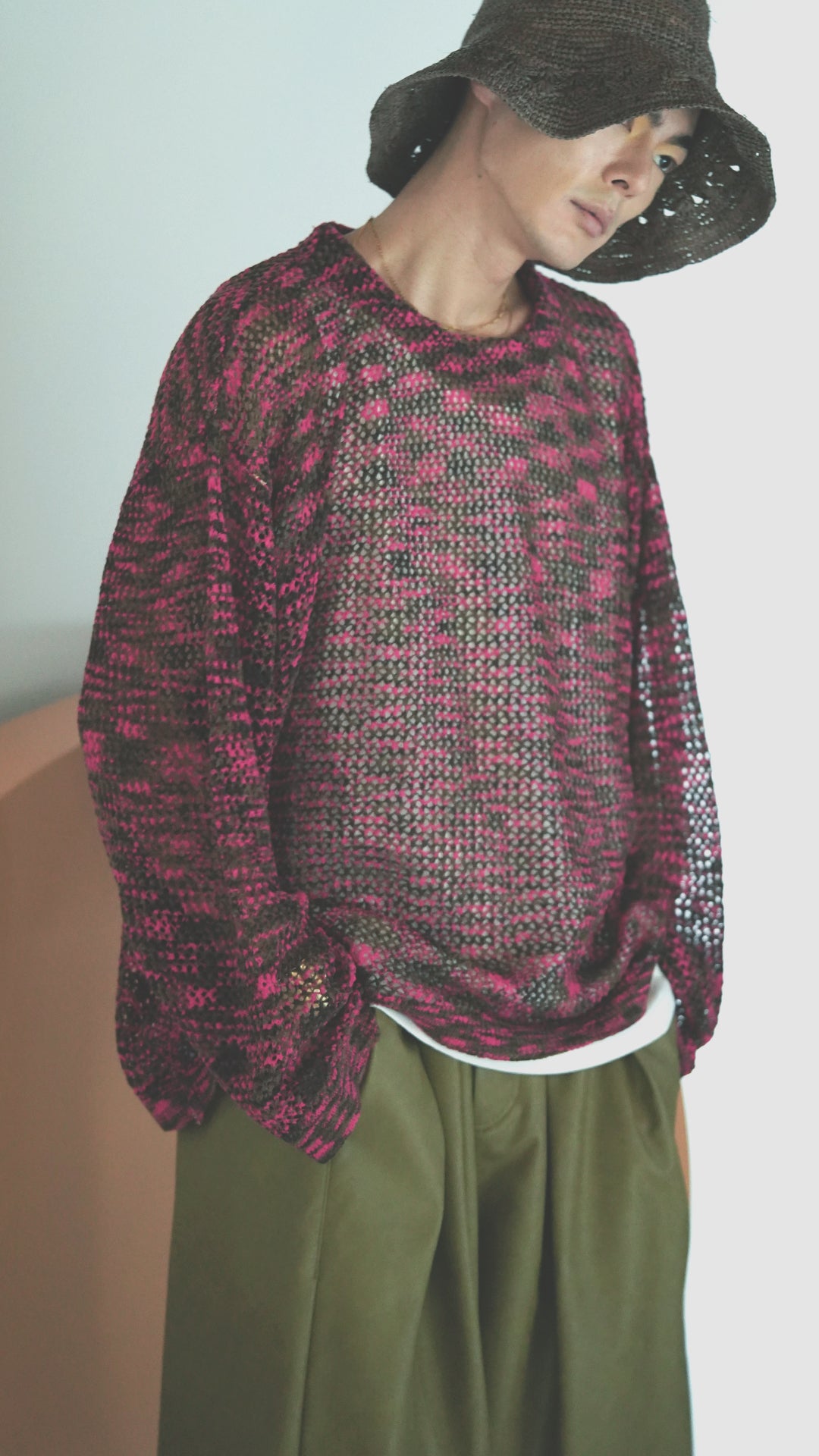 Crew Neck Loop Yarn Gradient Dyeing See-through LS Knit | Color:Pink【APHLOTUS_アプロタス】 | 217628_190_pink
