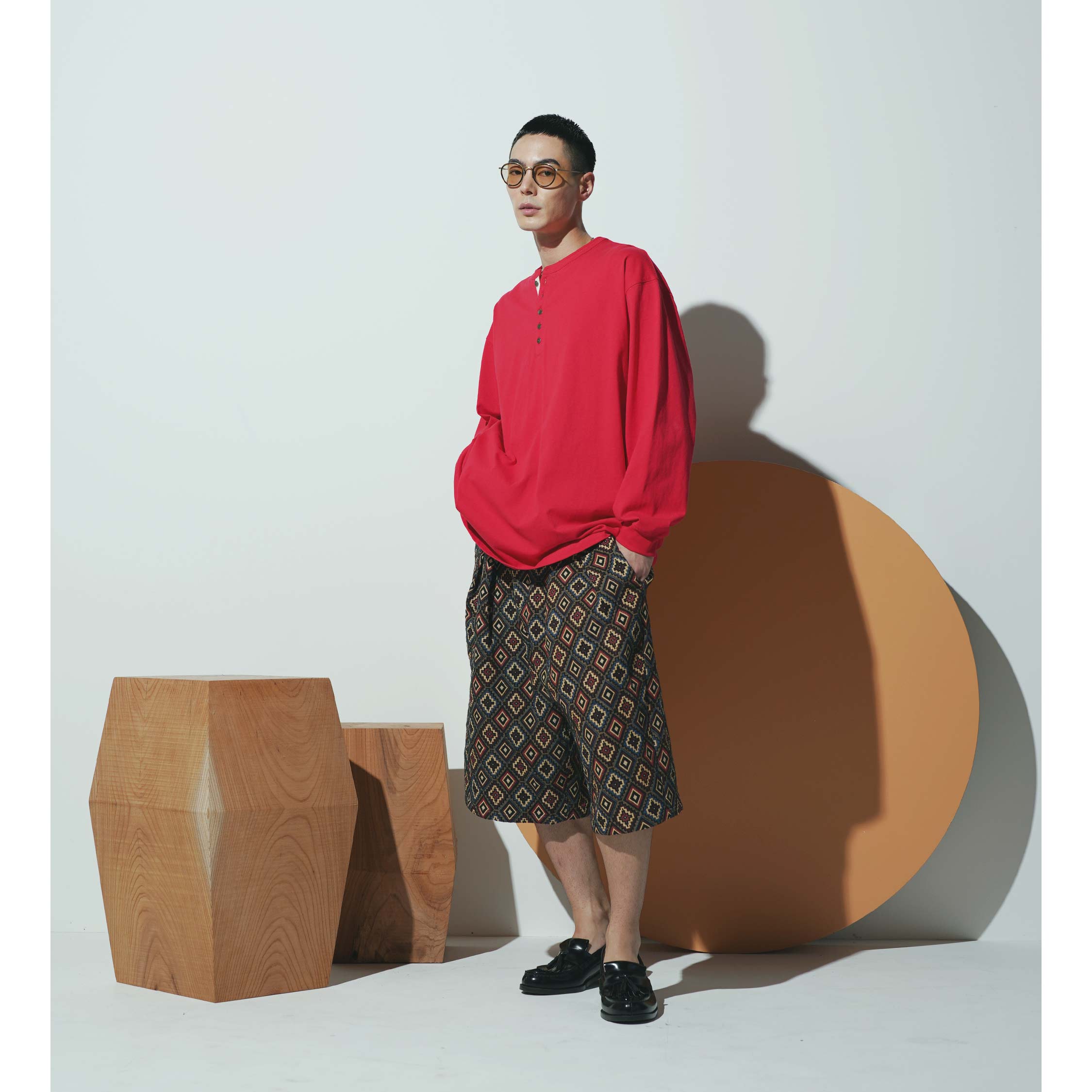 Hem Round Henley Neck LS Cut and Sew | Color:Red【APHLOTUS_アプロタス】 | 217648_180_red