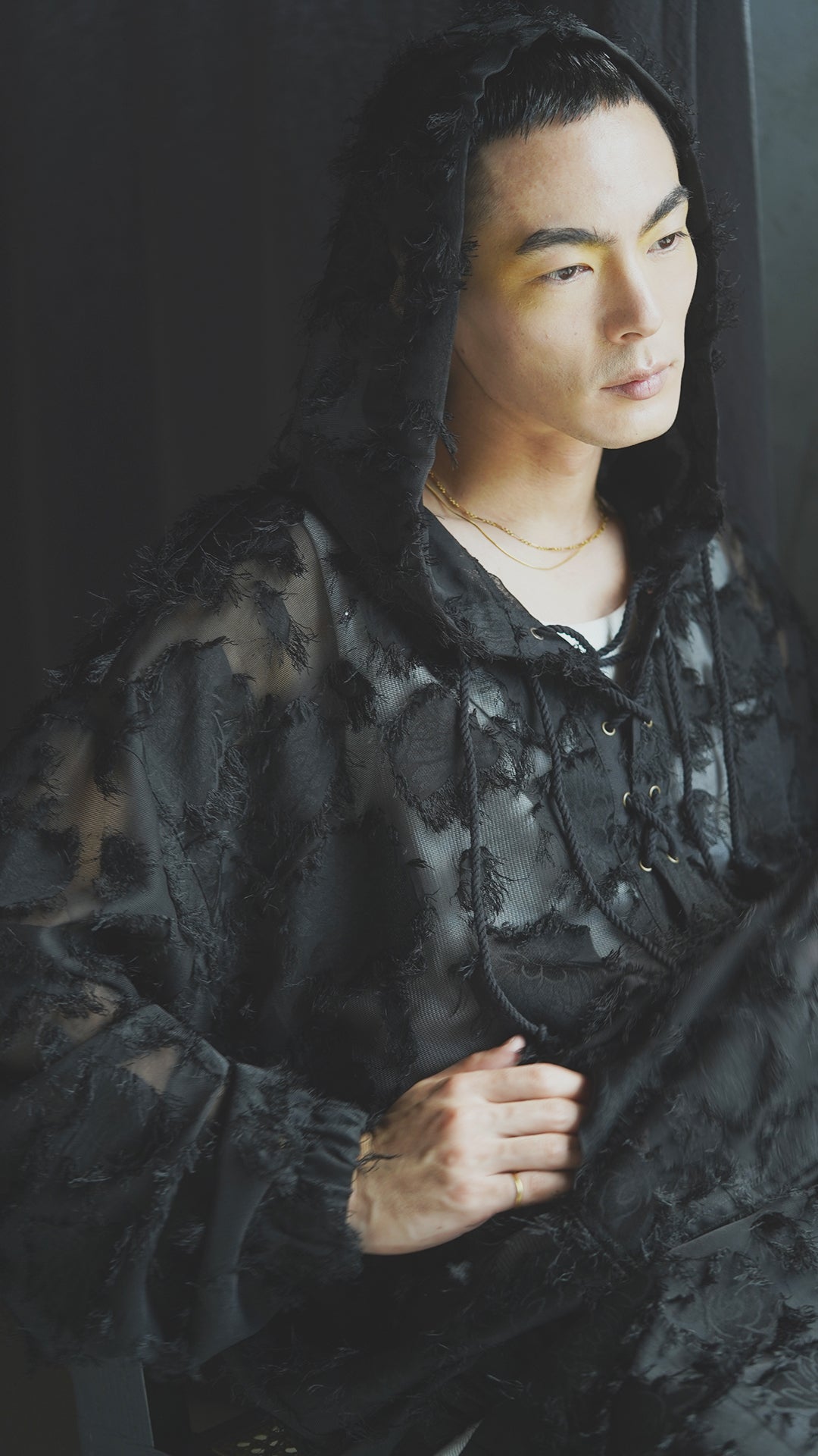 Fringe Jacquard Lace-up Sheer Pull Parka | Color:Black【APHLOTUS_アプロタス】 | 217630_100_black