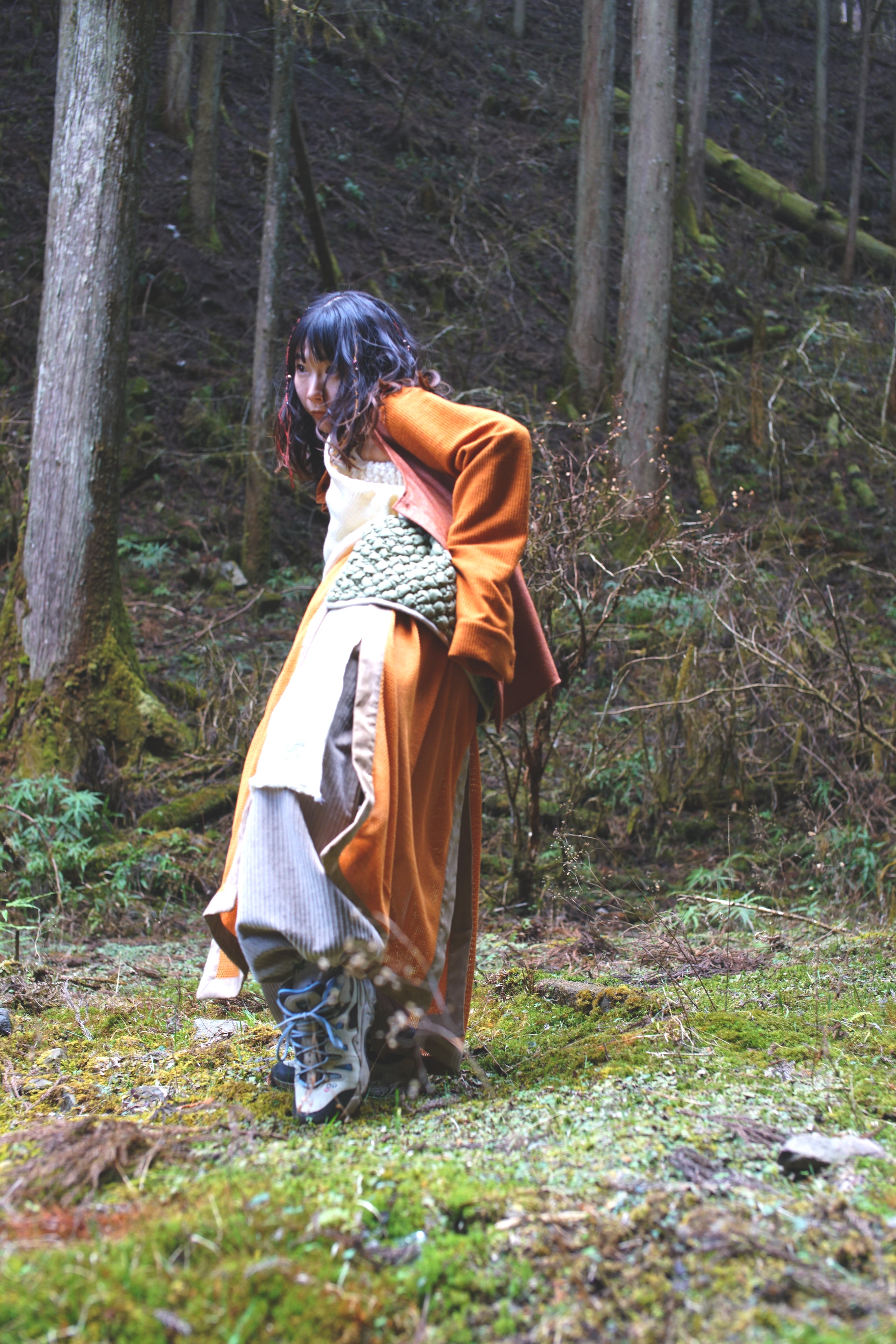 No:OinT-SK02 | Name:Screen door skirt | Color:Orange/Navy【OinT_オーインティー】