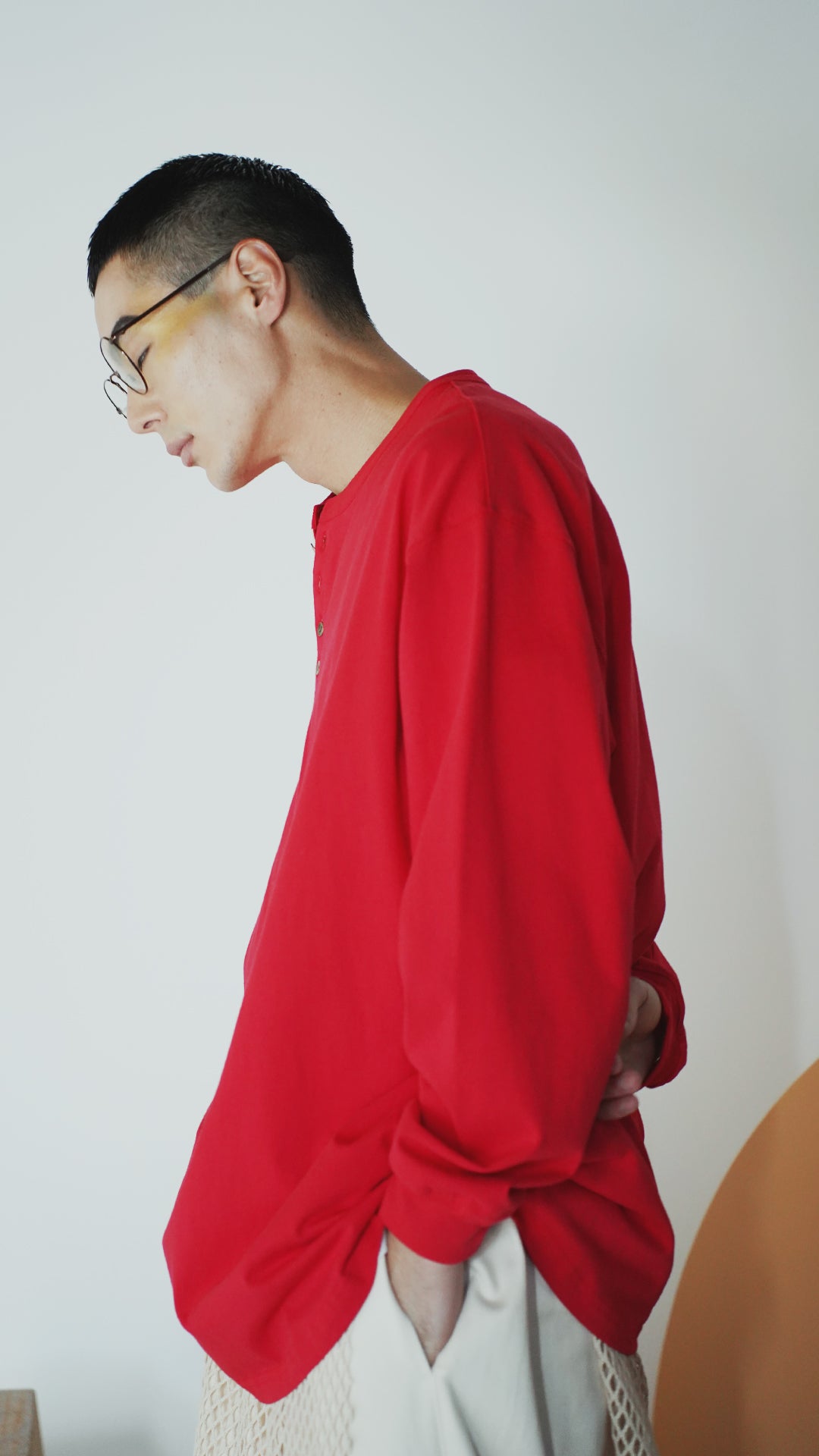 Hem Round Henley Neck LS Cut and Sew | Color:Red【APHLOTUS_アプロタス】 | 217648_180_red