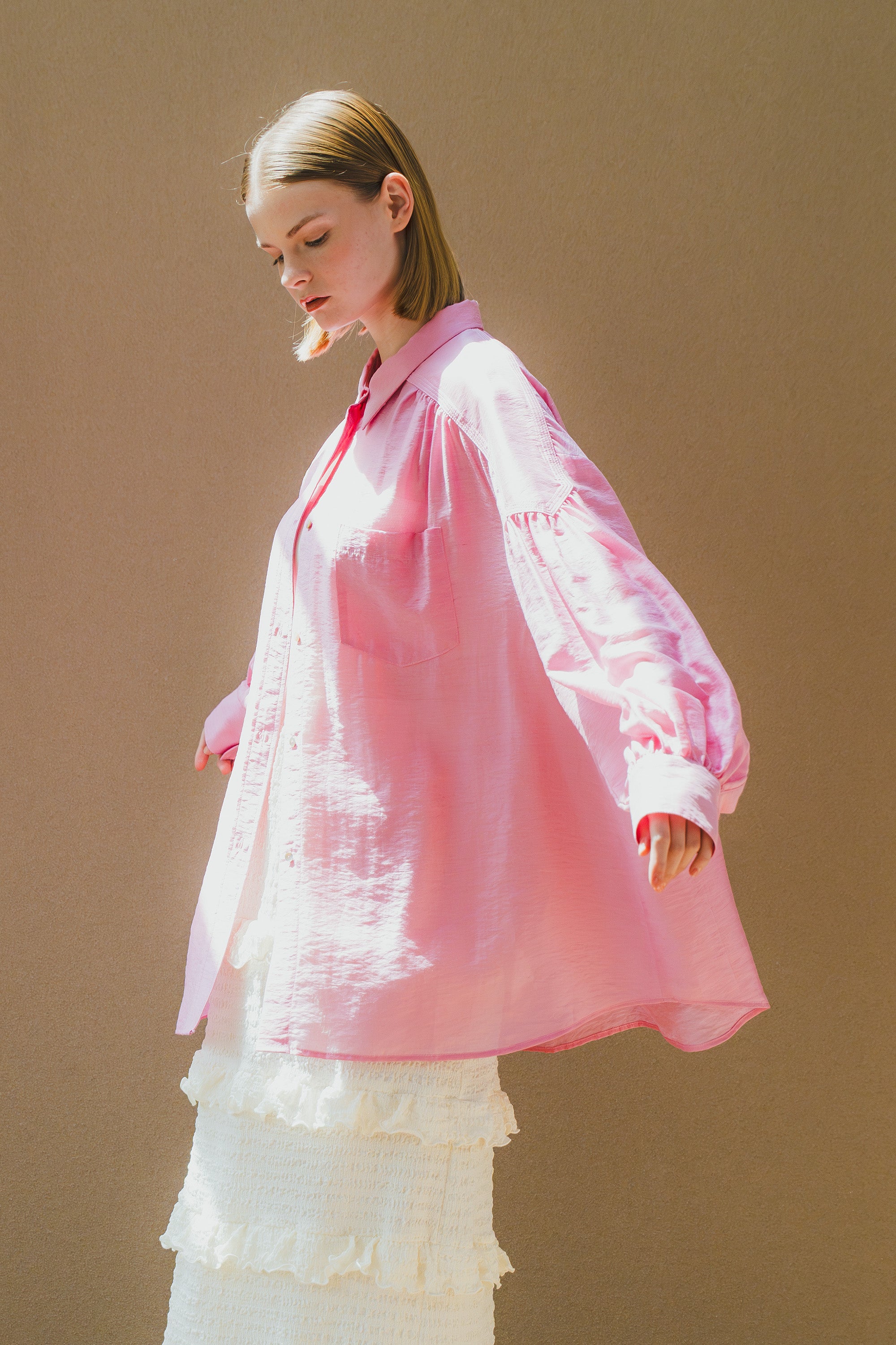 WHT25HBL4065_Pink | SHEER VOLUME BLOUSE – Pink | WHYTO