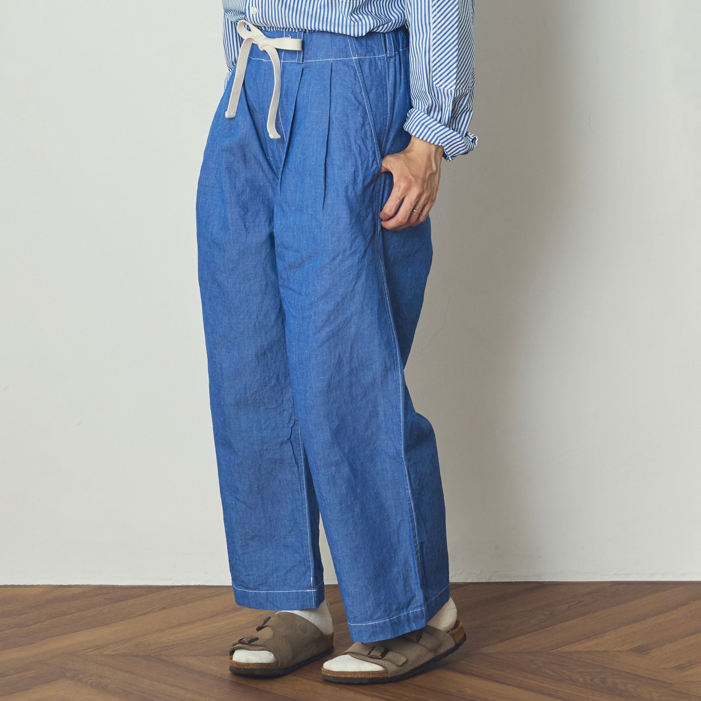 BAGS EASY WIDE PANTS-CHAMBRAY | Color_Blue | No_BE-02_Blue【CATTA_カッタ】【入荷予定アイテム・入荷連絡可能】