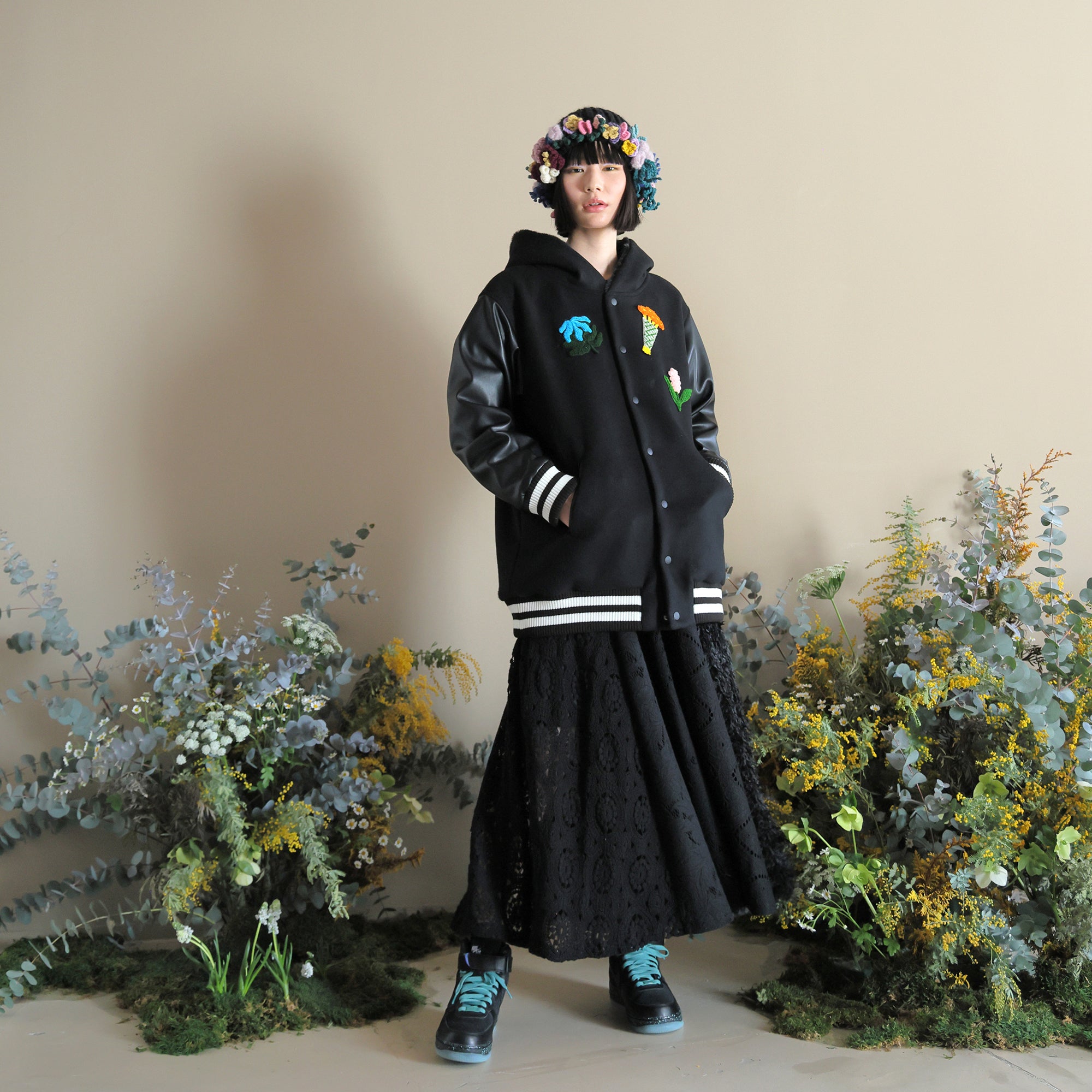 BSD24AW-05_BLACK | Flower Sailor Stadium Jacket | Color:Black【BEDSIDEDRAMA_ベッドサイドドラマ】