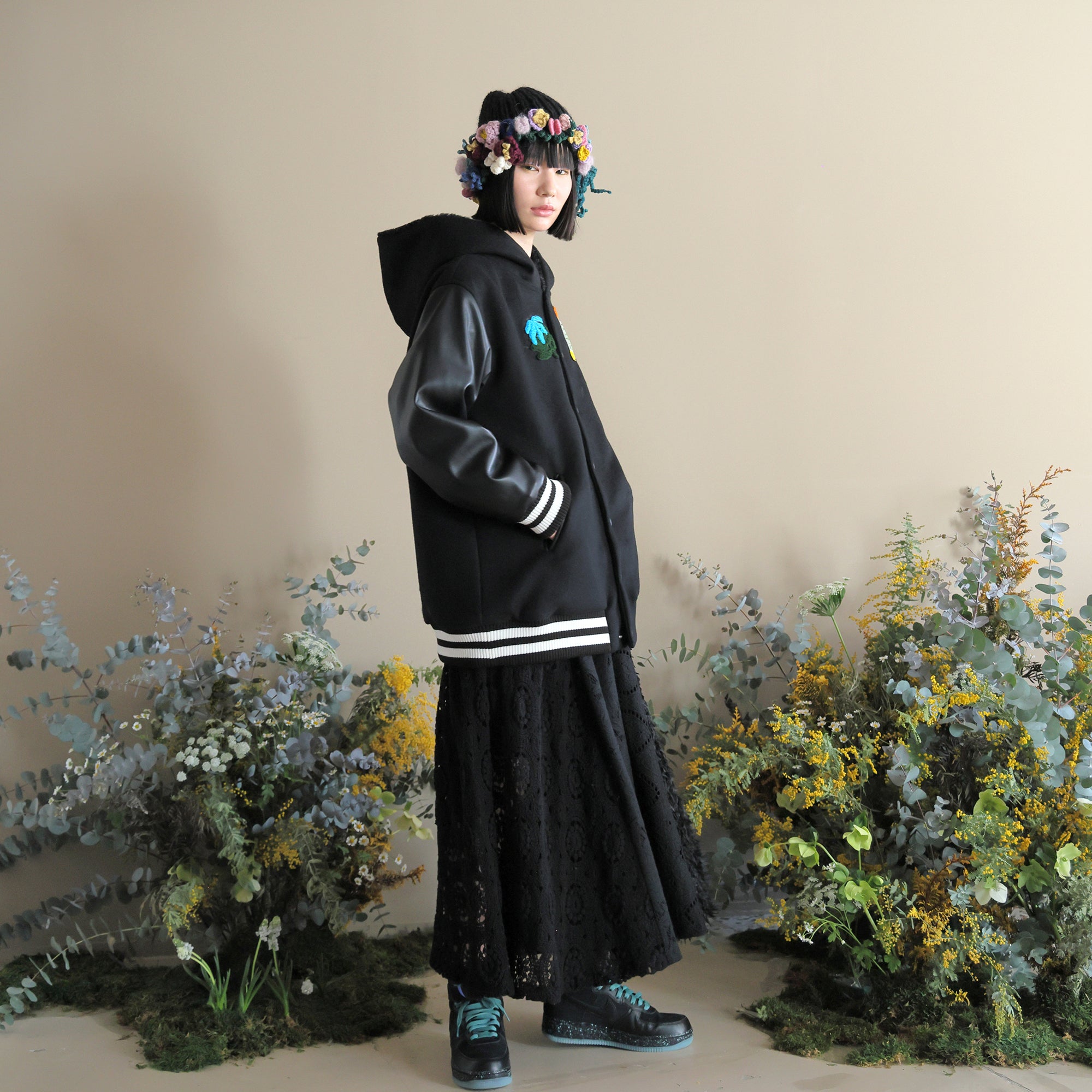 BSD24AW-05_BLACK | Flower Sailor Stadium Jacket | Color:Black【BEDSIDEDRAMA_ベッドサイドドラマ】
