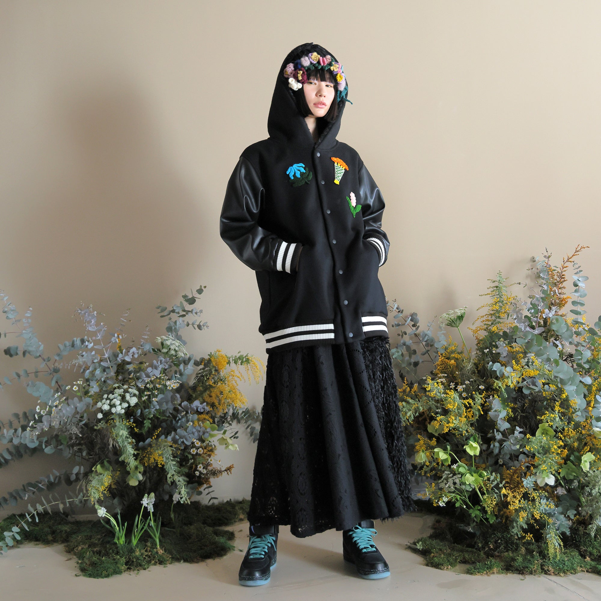 BSD24AW-05_BLACK | Flower Sailor Stadium Jacket | Color:Black【BEDSIDEDRAMA_ベッドサイドドラマ】