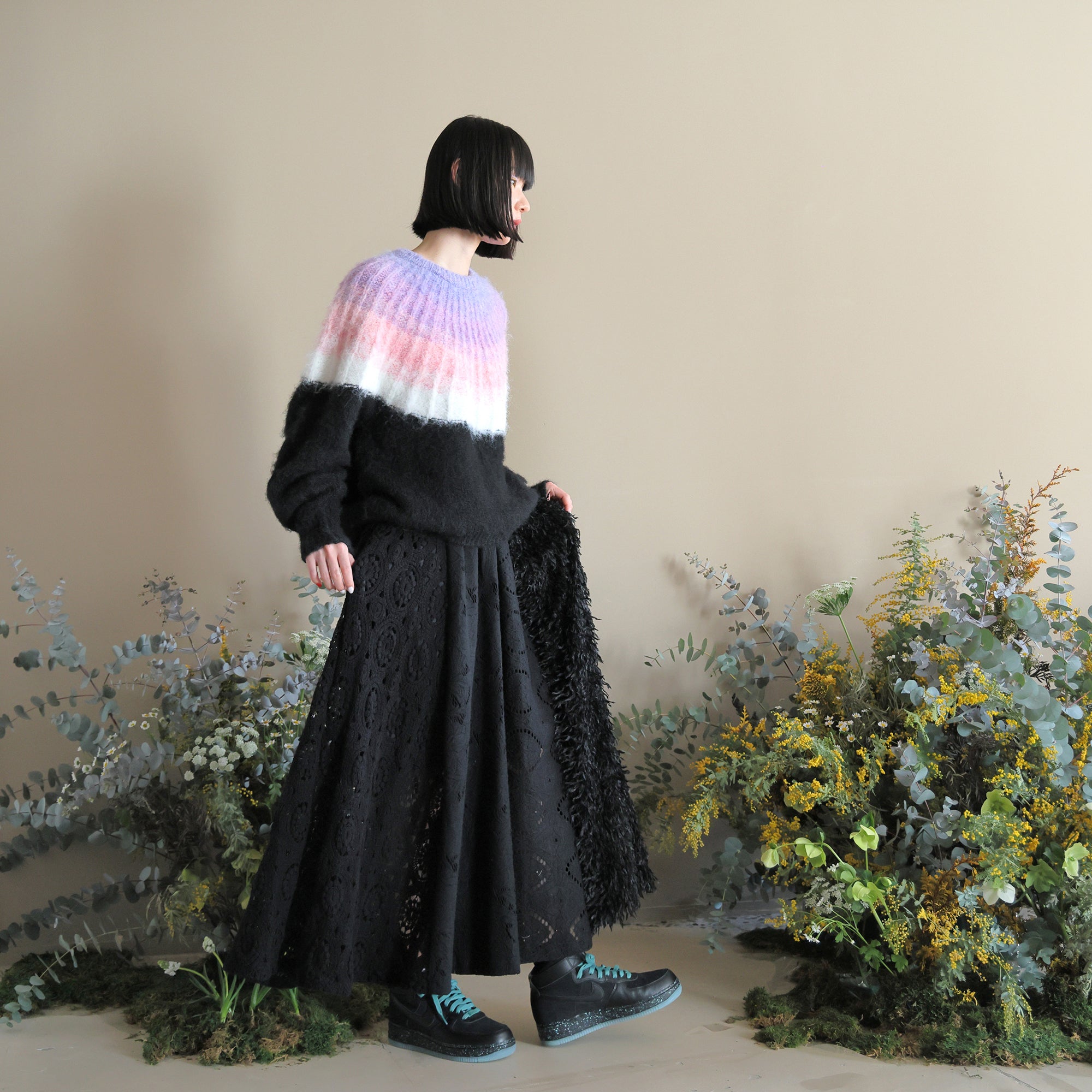 BSD24AW-12_BLACK | Petal Gradation Knit Sweater | Color:Black【BEDSIDEDRAMA_ベッドサイドドラマ】