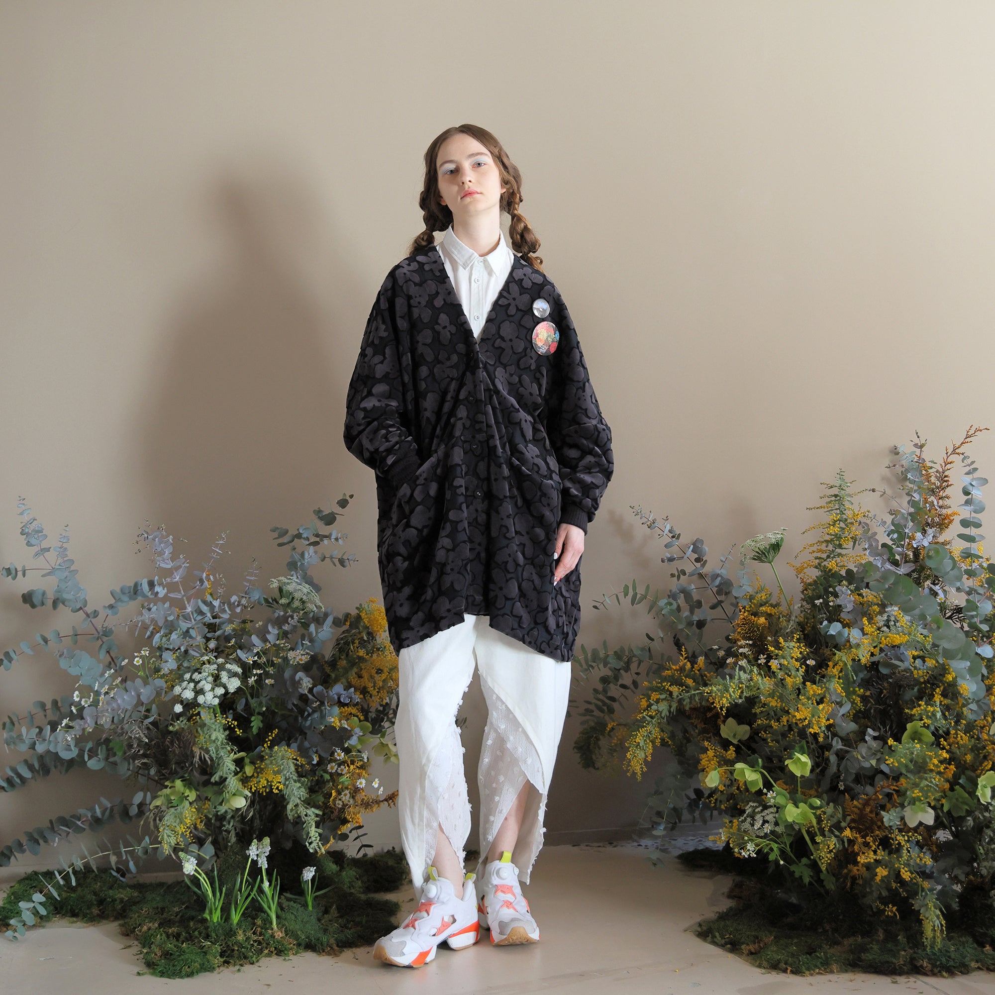 BSD24AW-15_VELOR BK | Flowers JQ Cardigan | Color:Velor Bk【BEDSIDEDRAMA_ベッドサイドドラマ】【archive】