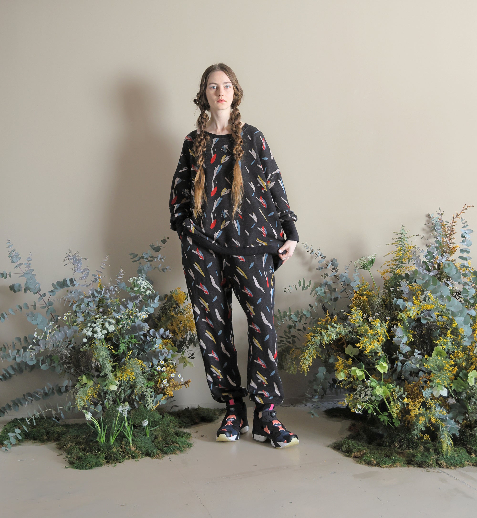 BSD24AW-17_COLOR BK | Flowers JQ Pants | Color:Color Bk【BEDSIDEDRAMA_ベッドサイドドラマ】【archive】