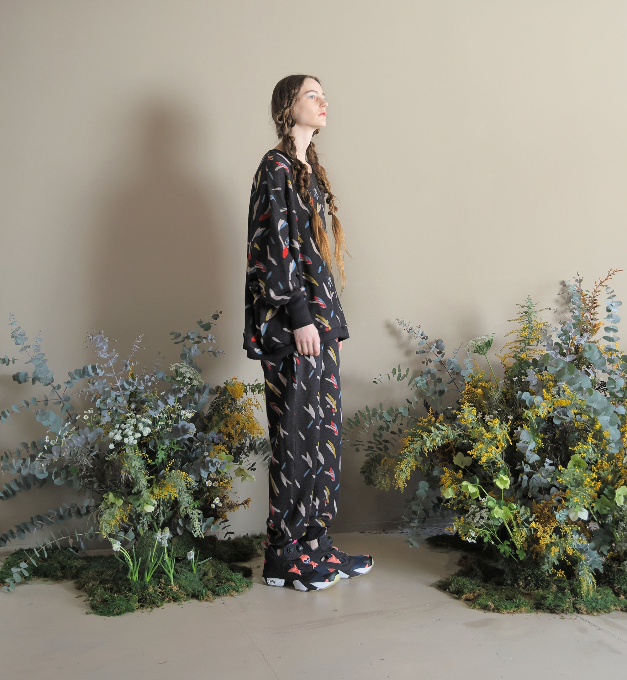 BSD24AW-17_COLOR BK | Flowers JQ Pants | Color:Color Bk【BEDSIDEDRAMA_ベッドサイドドラマ】【archive】