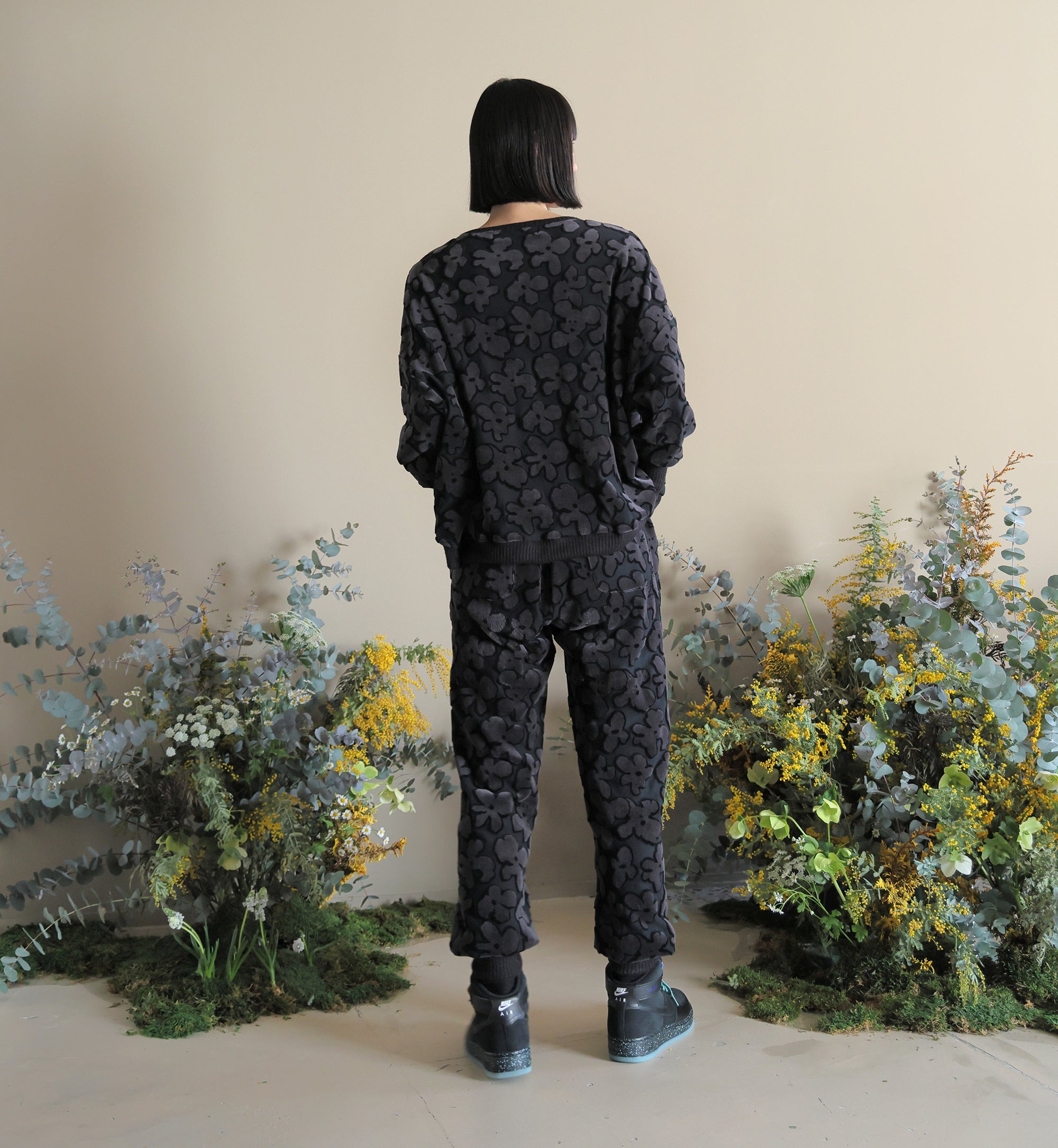 BSD24AW-17_VELOR BK | Flowers JQ Pants | Color:Velor Bk【BEDSIDEDRAMA_ベッドサイドドラマ】【archive】