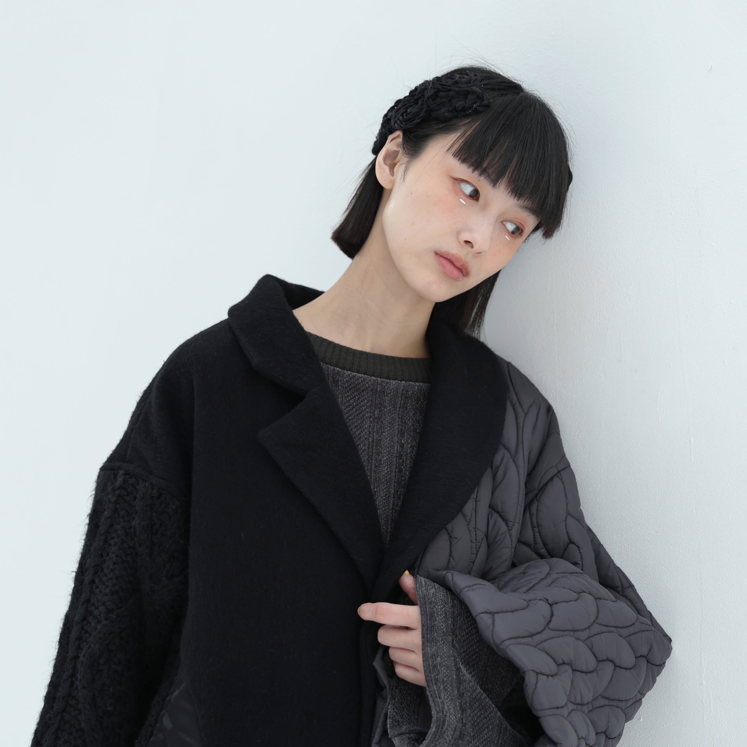 OOPARTS Mix Gawn Coat | Color_Black | No_bsd25aw-01_black【BEDSIDEDRAMA_ベッドサイドドラマ】【入荷予定アイテム・入荷連絡可能】