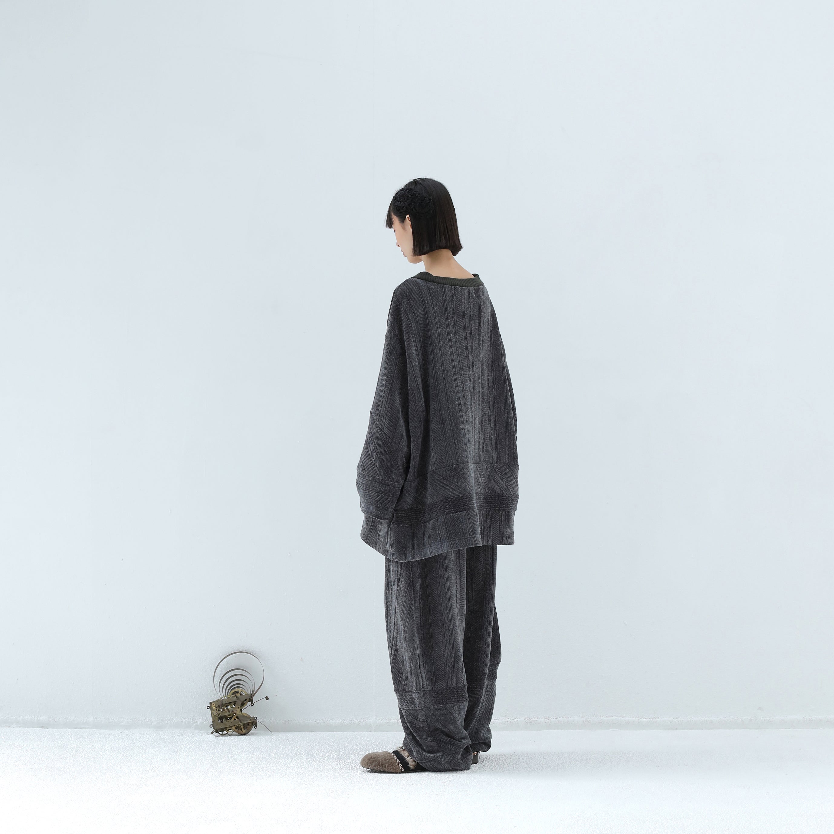 Pattern Switch Wide Pants | Color_Charcoal | No_bsd25aw-18_charcoal【BEDSIDEDRAMA_ベッドサイドドラマ】【入荷予定アイテム・入荷連絡可能】