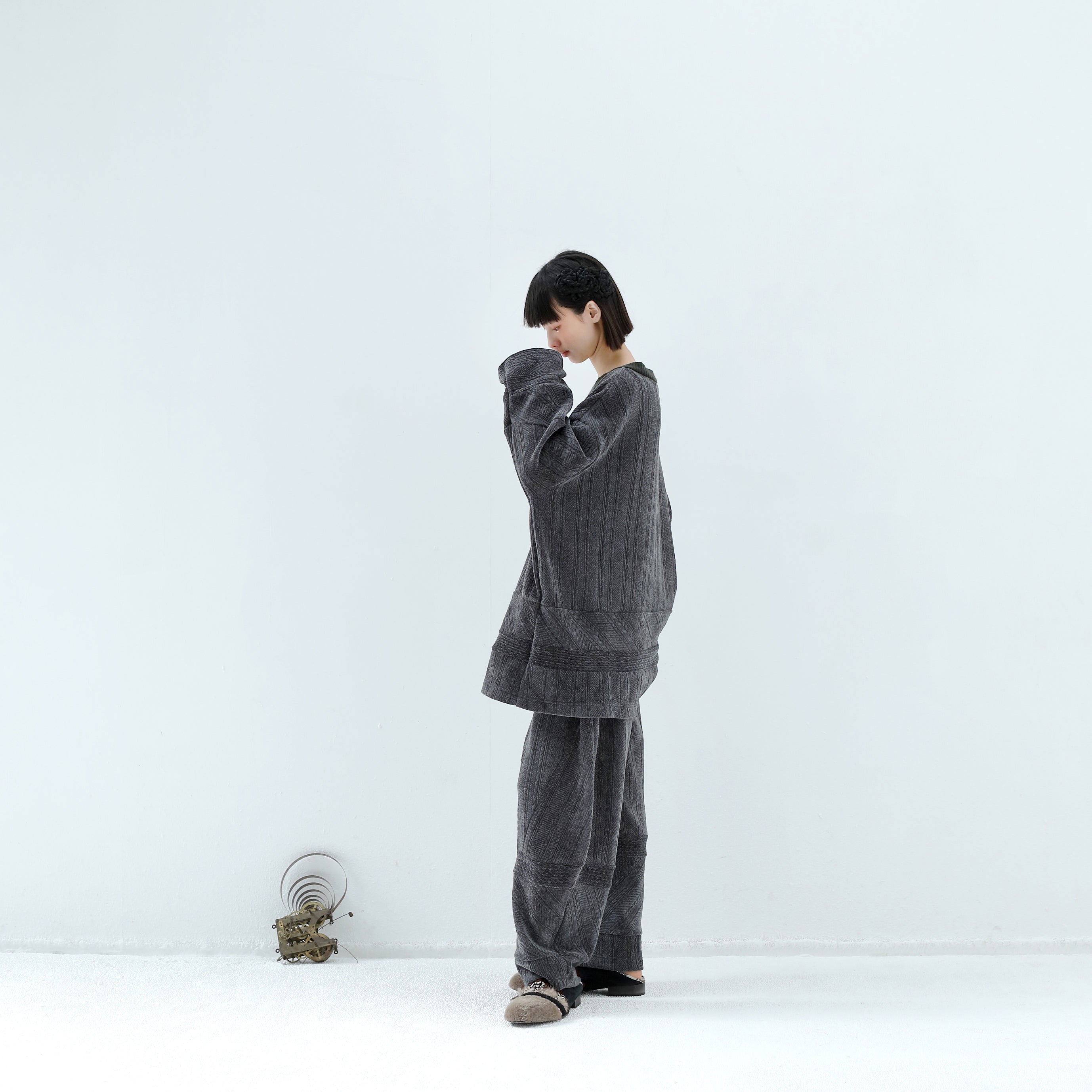Pattern Switch Wide Pants | Color_Charcoal | No_bsd25aw-18_charcoal【BEDSIDEDRAMA_ベッドサイドドラマ】【入荷予定アイテム・入荷連絡可能】