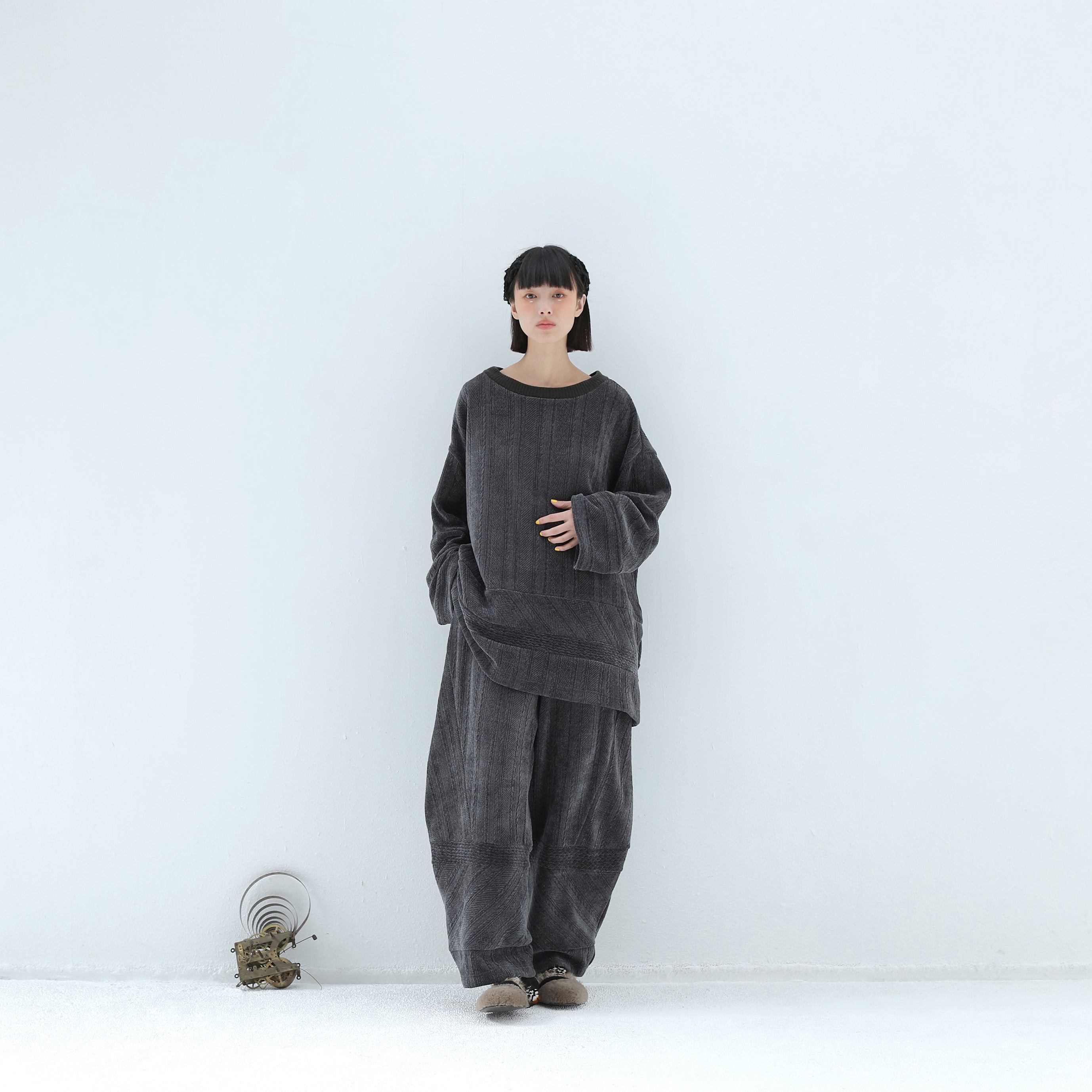 Pattern Switch Wide Pants | Color_Charcoal | No_bsd25aw-18_charcoal【BEDSIDEDRAMA_ベッドサイドドラマ】【入荷予定アイテム・入荷連絡可能】