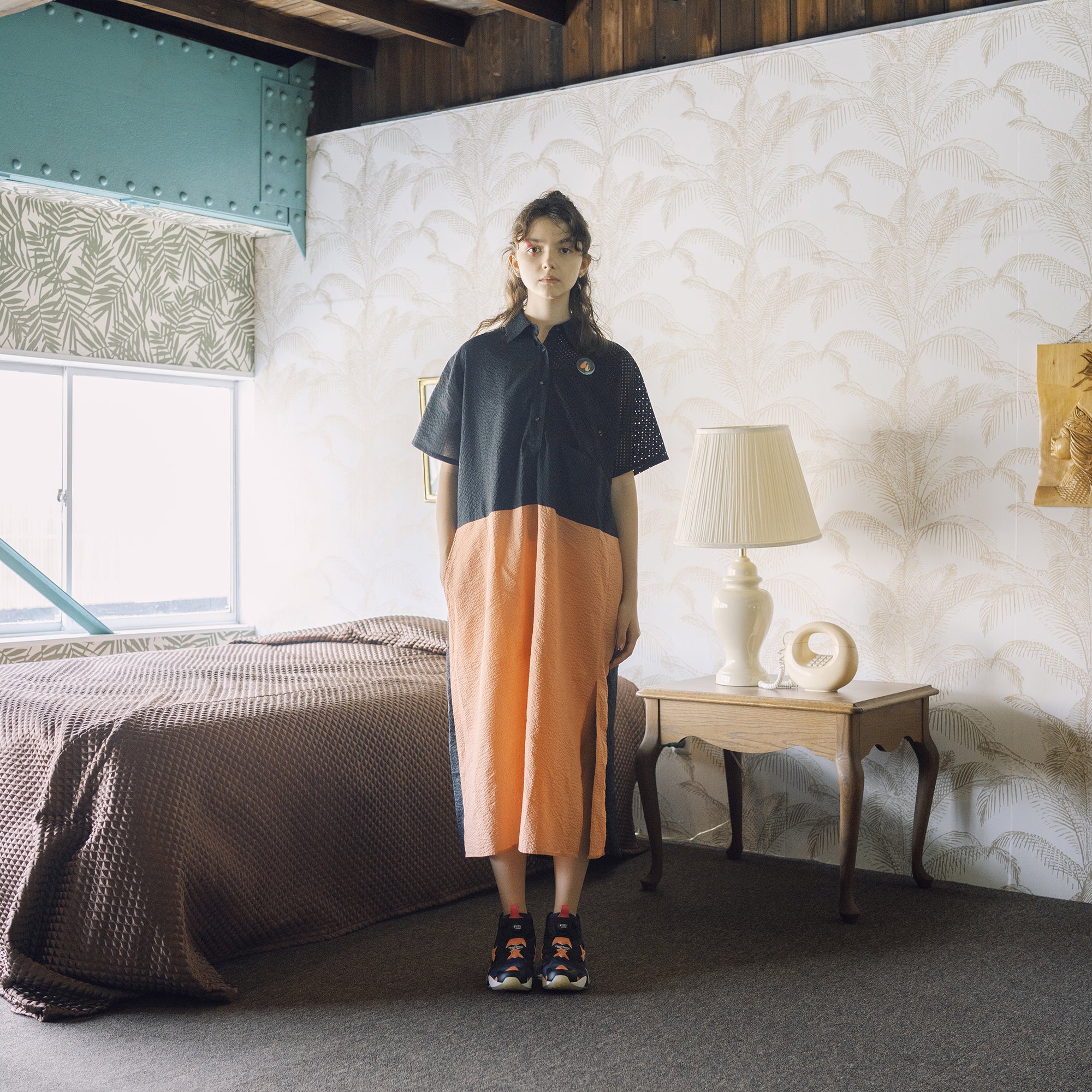 BSD25SS-15_Navy | Color Panel Relax One-piece | Color:Navy【BEDSIDEDRAMA_ベッドサイドドラマ】【archive】