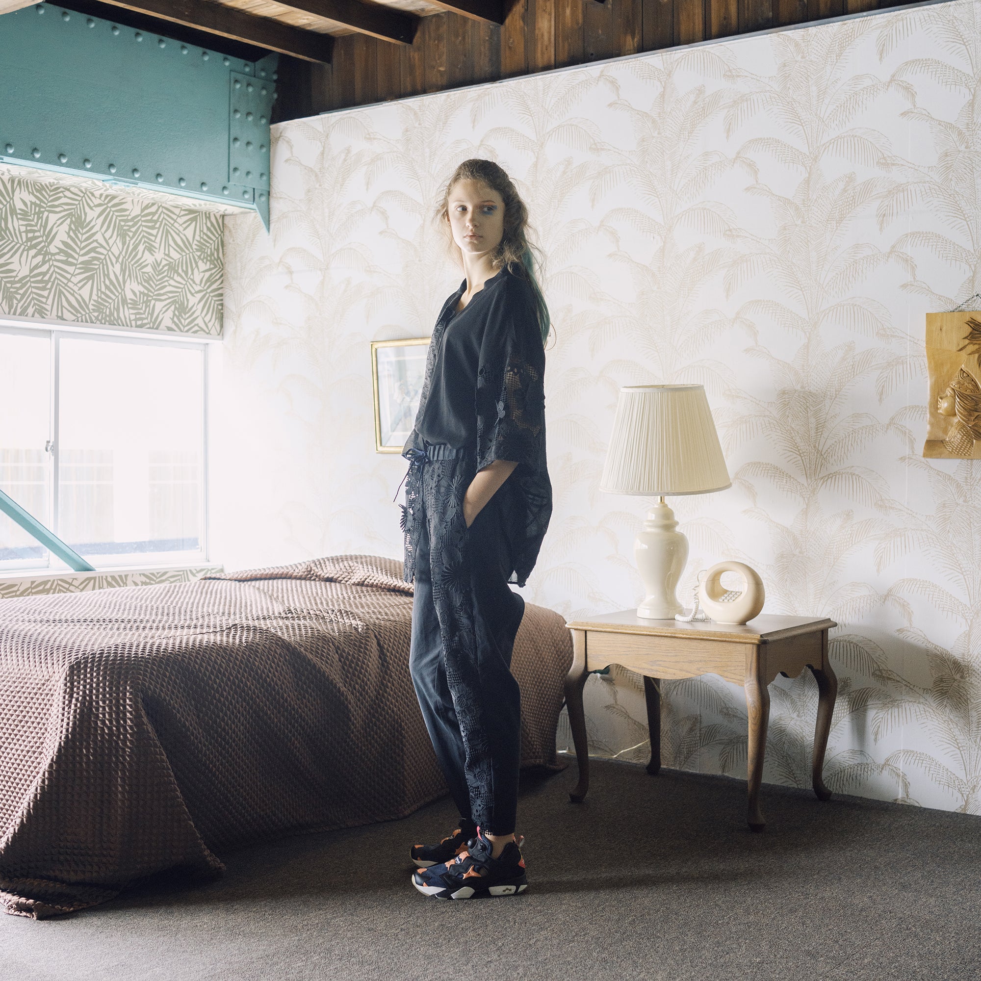 BSD25SS-17_Black | Flower Lace Relax Pants | Color:Black【BEDSIDEDRAMA_ベッドサイドドラマ】【archive】