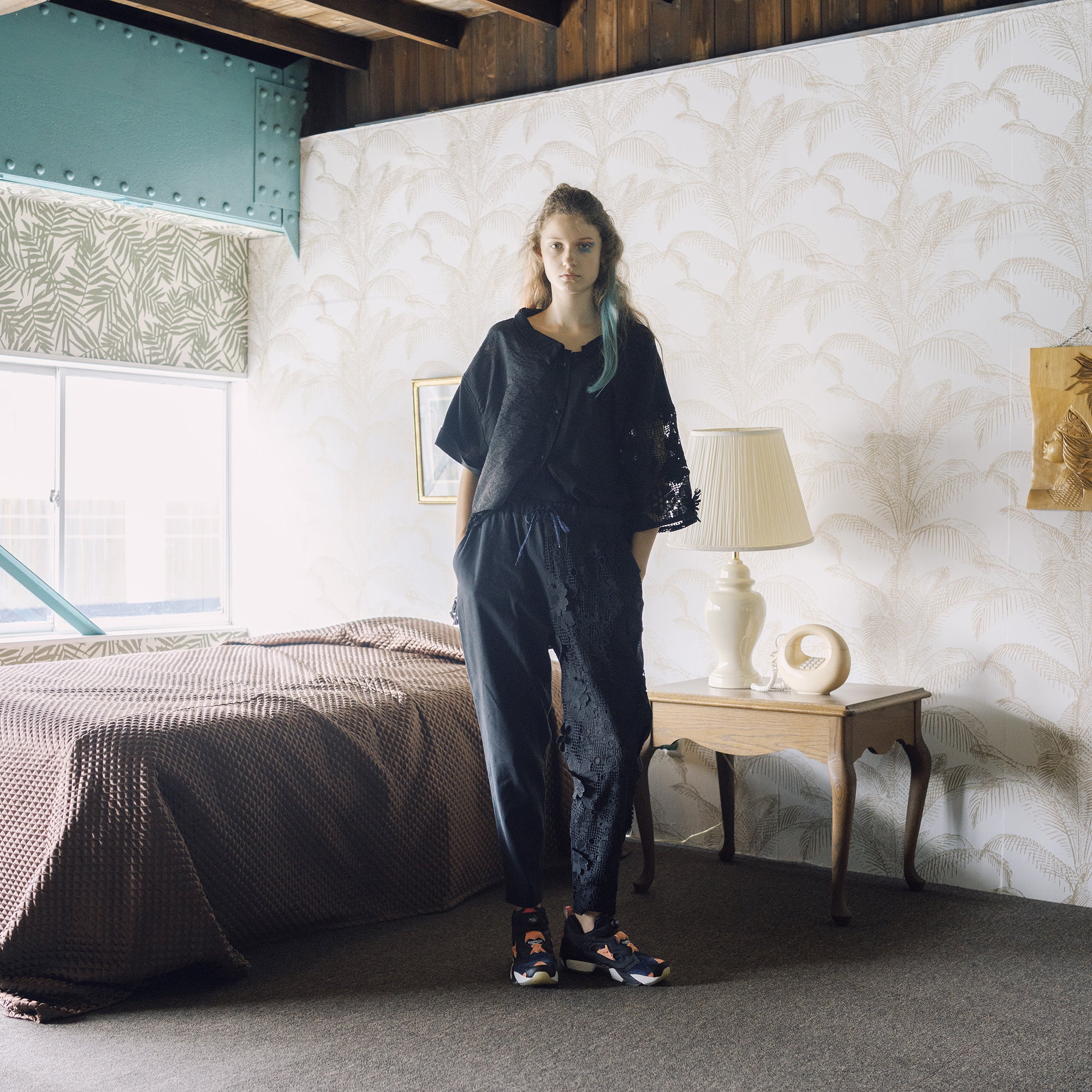 BSD25SS-17_Black | Flower Lace Relax Pants | Color:Black【BEDSIDEDRAMA_ベッドサイドドラマ】【archive】